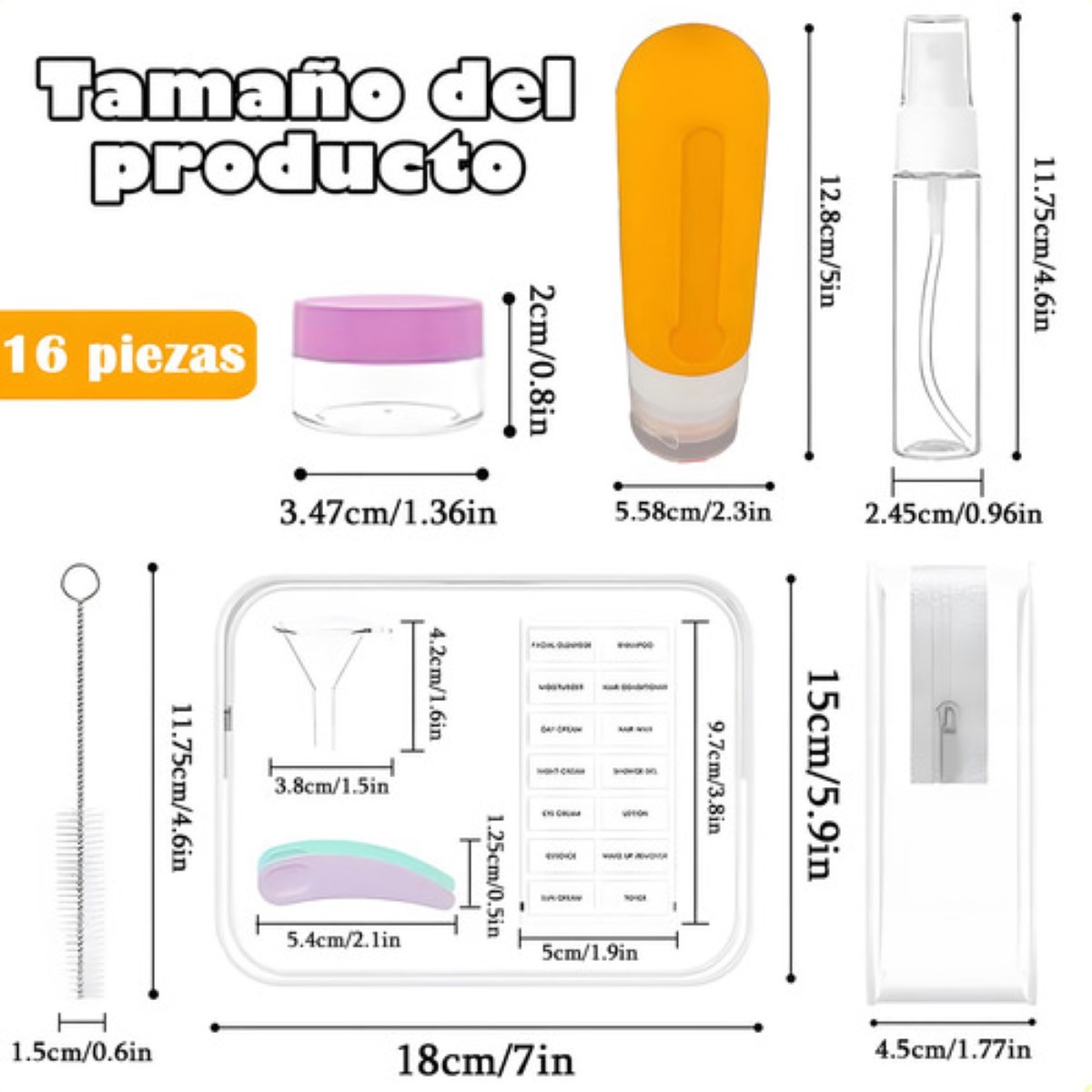 Kit Botellas De Silicona For Viaje 16 piezas