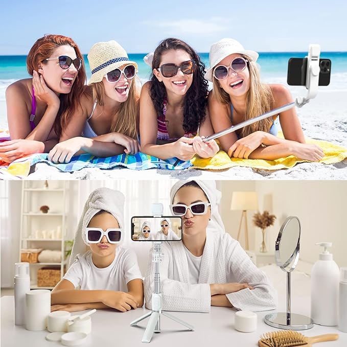 A Jesir Trípode Bluetooth Selfie Stick con Luz De Relleno, Soporte De Trípode Ligero De Viaje Extensible para Selfie, Transmisión En Vivo, Videoconferencia, Compatible con Todos Los Teléfonos (Blanco).