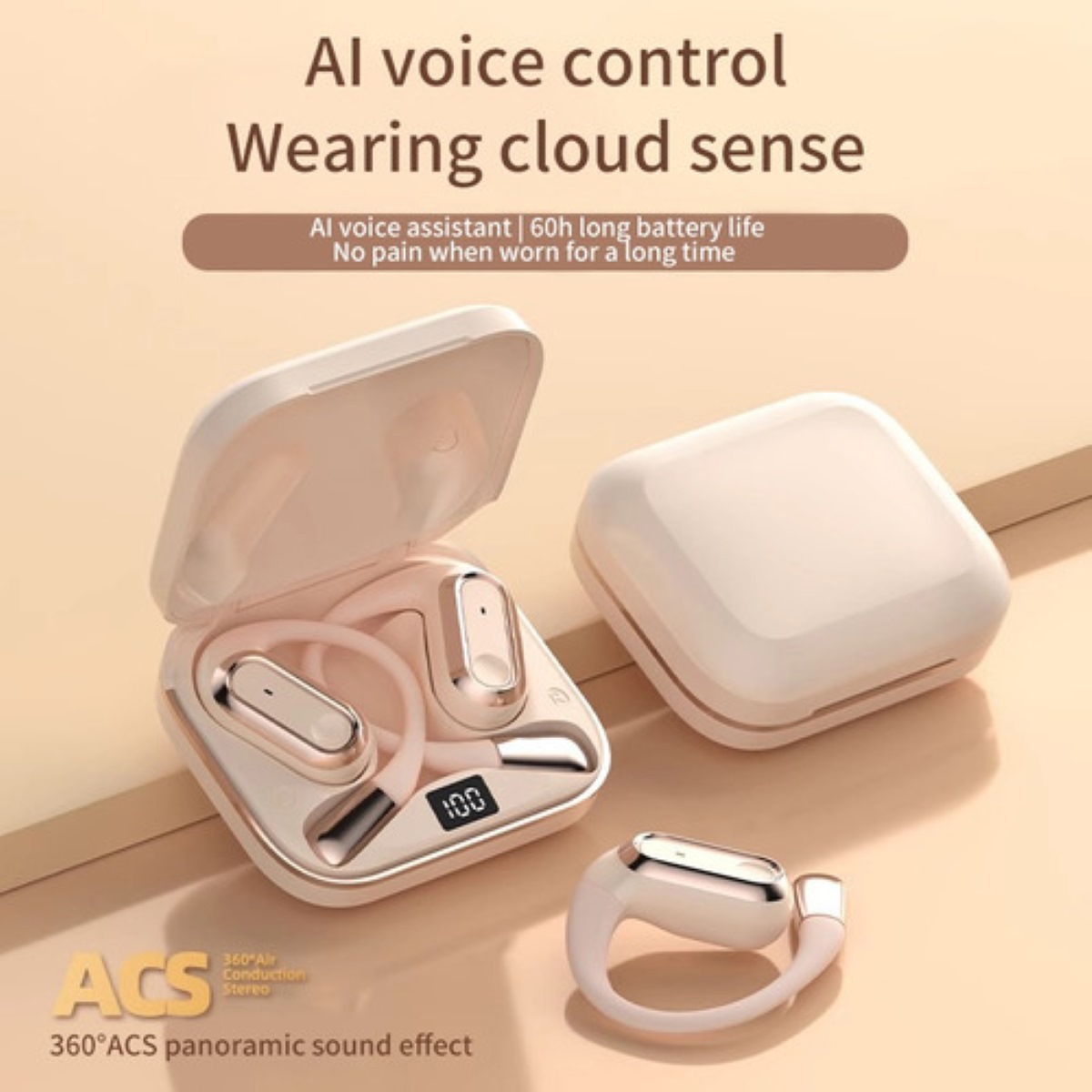 "Audífonos Inalámbricos Bluetooth Ows Ai Voice Control V5.4 Dorado "