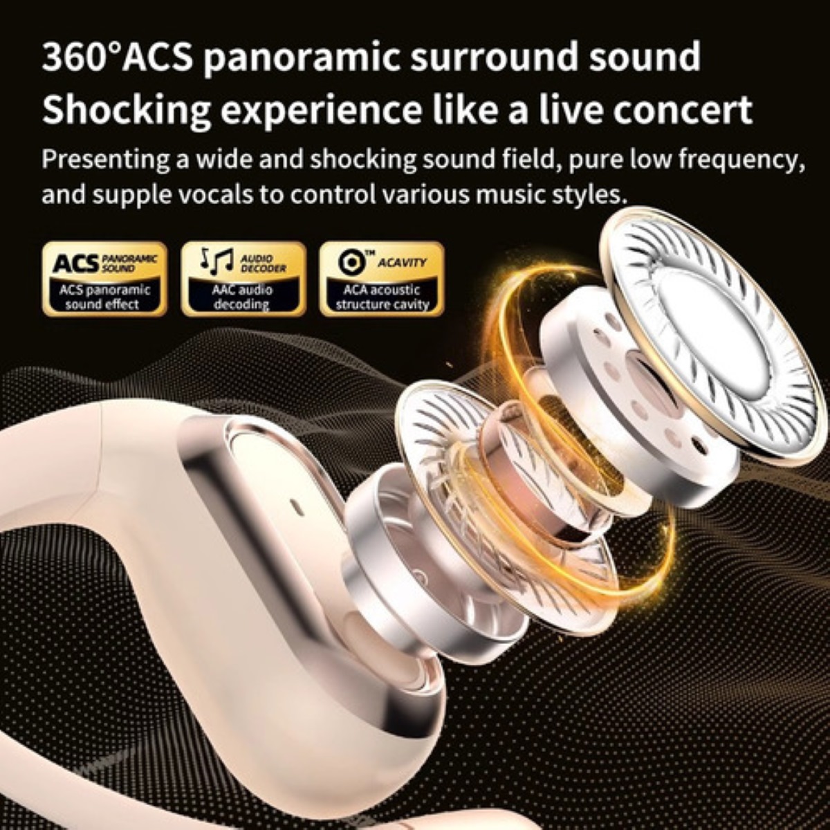 "Audífonos Inalámbricos Bluetooth Ows Ai Voice Control V5.4 Dorado "