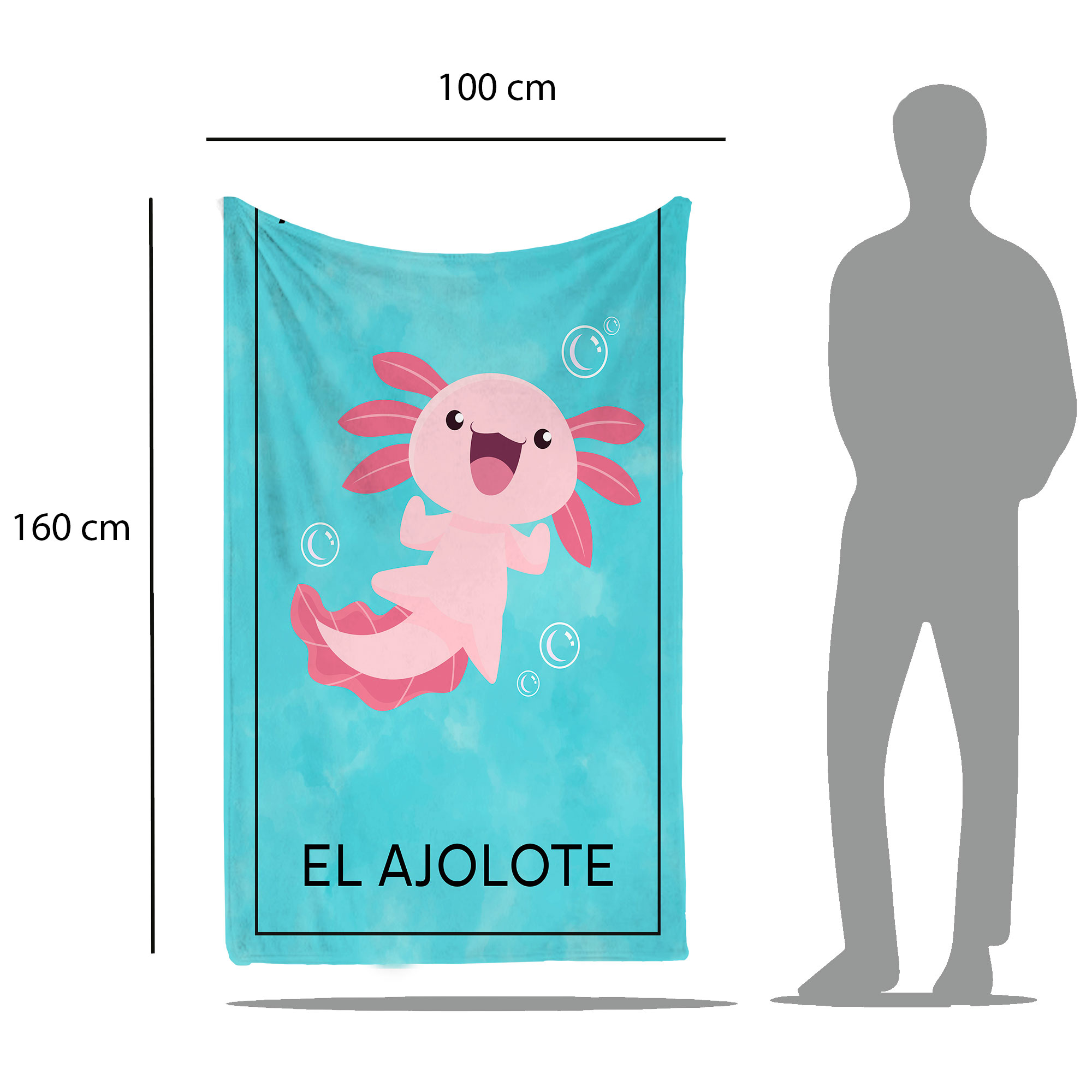 Cobija Manta Frazada Diseño De Ajolote Carta De Lotería Color Azul Ultra Suave y Ligera Alta Calidad.