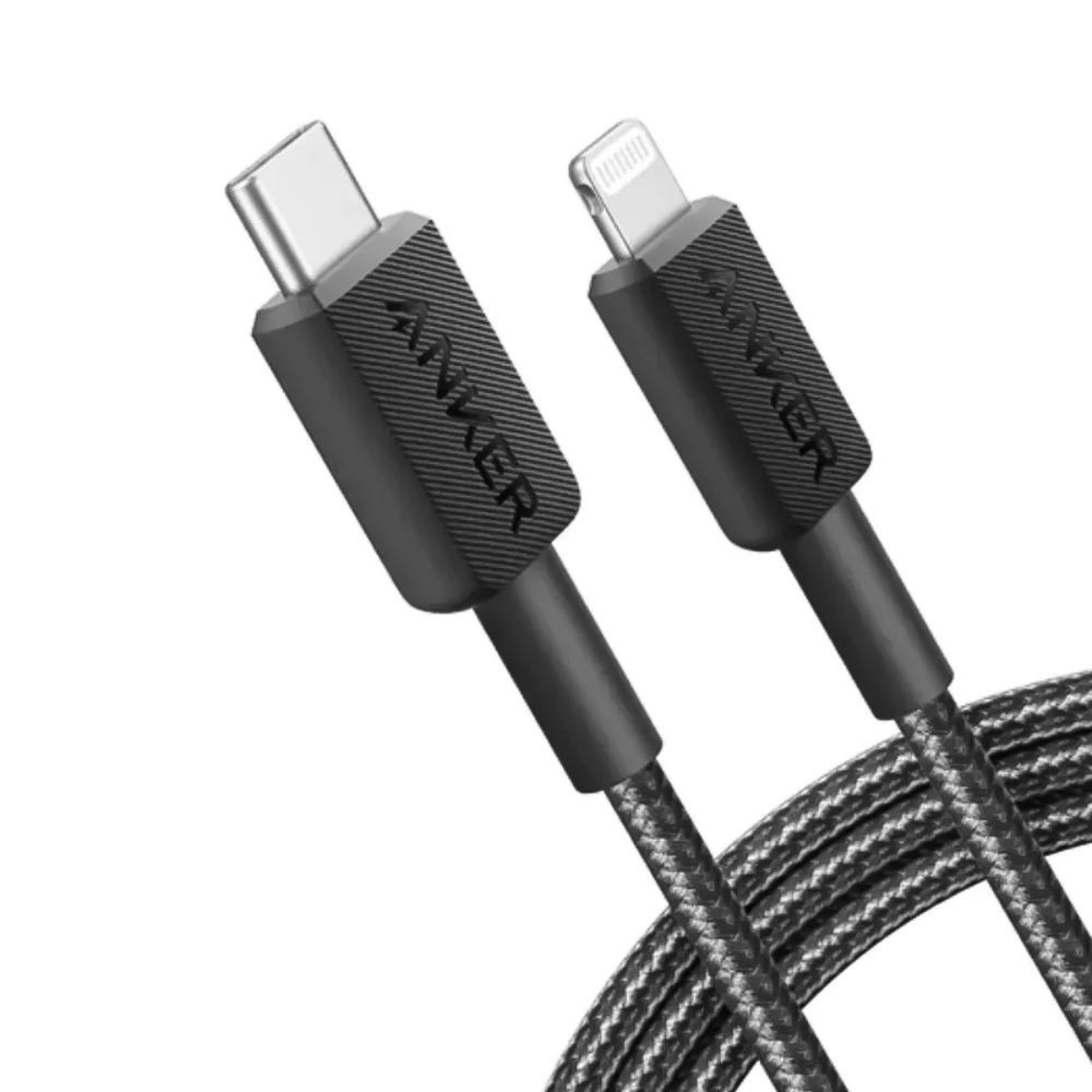 Cable USB-C a Lightning ANKER 322 1mt certificado carga rápida Negro.