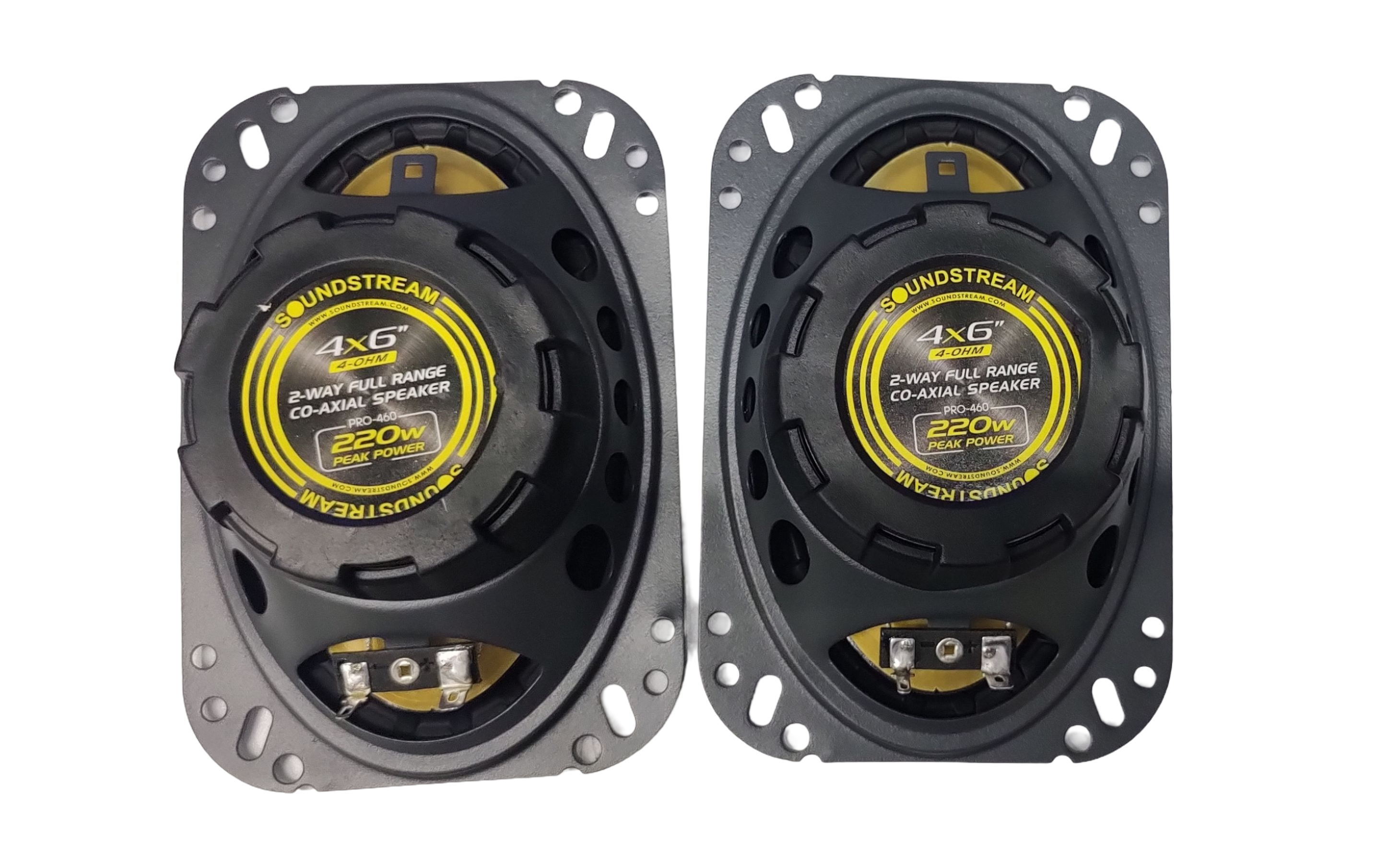 Bocinas Coaxiales SOUNDSTREAM PRO-460 110w Rms 4X6 Pulgadas 4 Ohms 2 Vías Cono Fibra de Carbono IMPP.