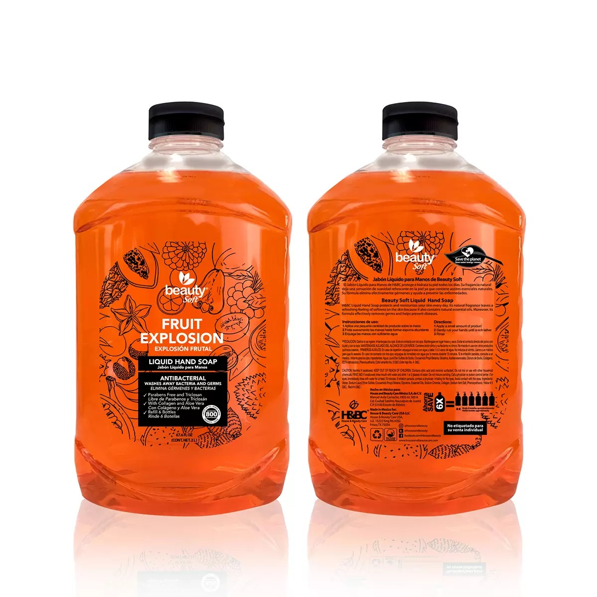 Beauty Soft Jabón Líquido para Manos 2 pzas de 2 L.