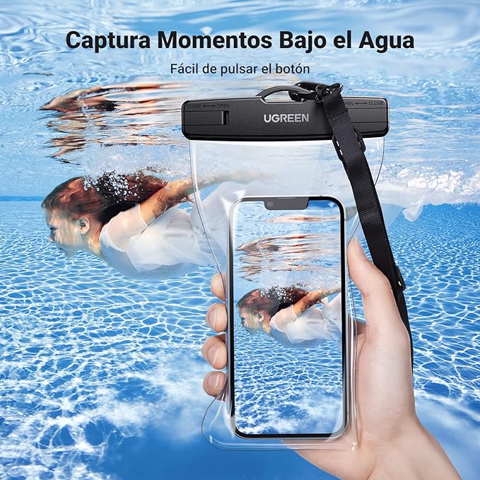 UGREEN Funda Impermeable para Celular, Bolsa para Celular contra Agua, Funda Celular Waterproof para iPhone 14 13 12 11 Pro MAX, Galaxy S23 S22 Ultra, Xiaomi Redmi Note de hasta 7.2 Pulgadas, 2 Pack.