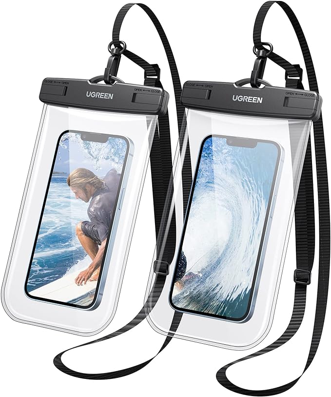 UGREEN Funda Impermeable para Celular, Bolsa para Celular contra Agua, Funda Celular Waterproof para iPhone 14 13 12 11 Pro MAX, Galaxy S23 S22 Ultra, Xiaomi Redmi Note de hasta 7.2 Pulgadas, 2 Pack.