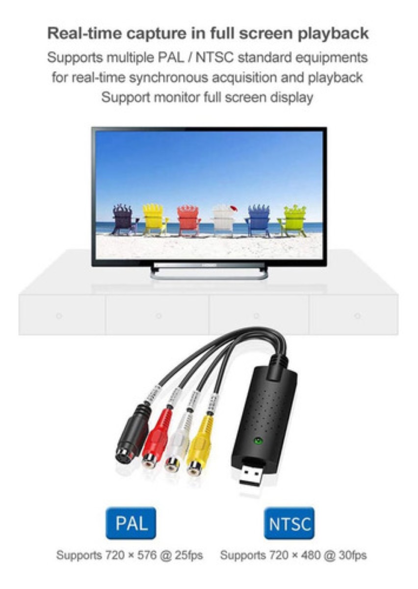 Tarjeta Captura Rca A Usb Convertidor Vhs Vcr A Digital Dvd