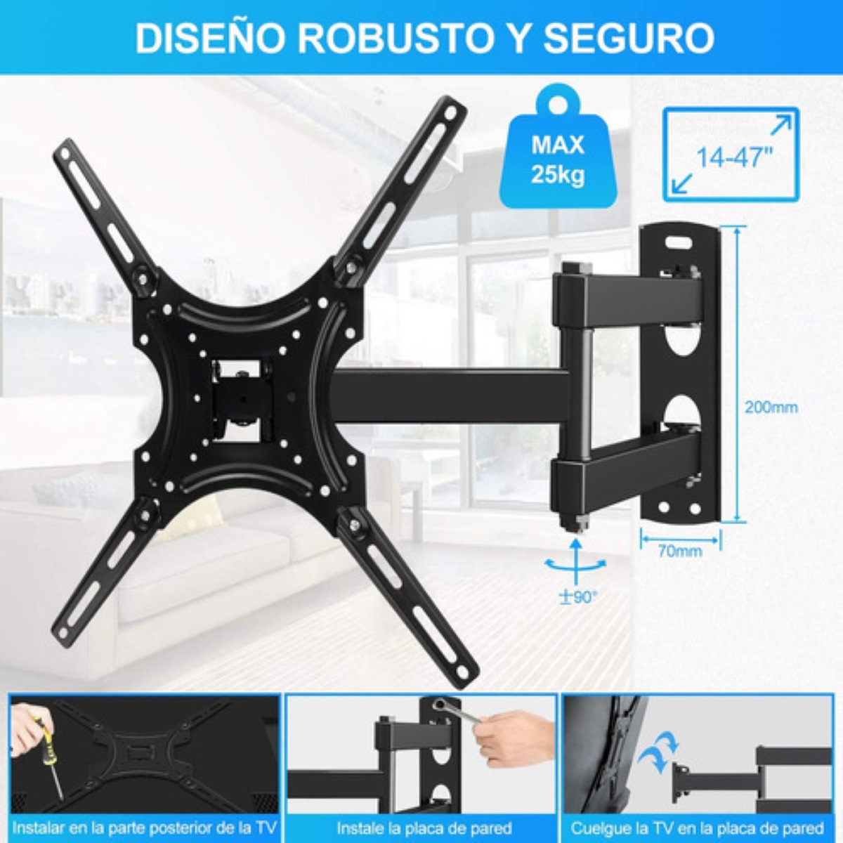 Amyzavls Base Soporte De Pantalla Pared Tv 15 A 55 Pulgadas 30kg Color Negro