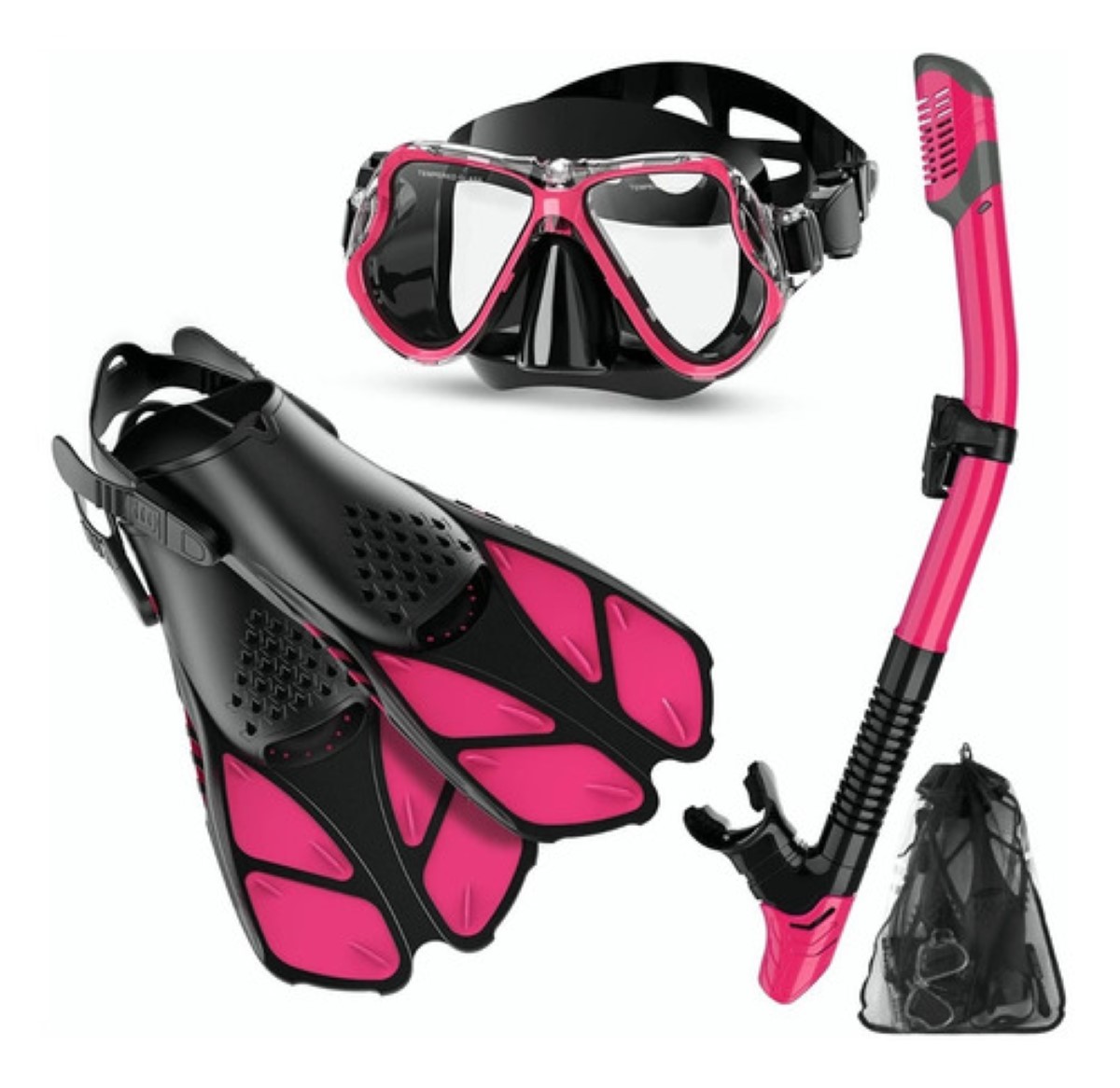 "Juego De Snorkel Con Máscara,buceo Esnórquel,aletas,bolsas Talla S ".
