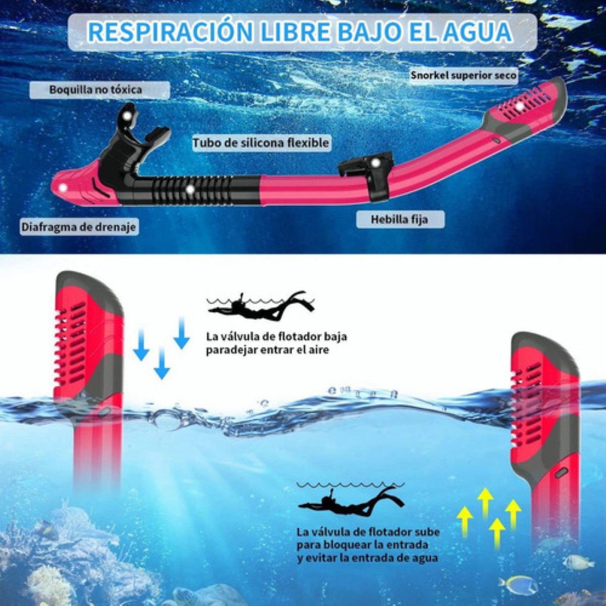 "Juego De Snorkel Con Máscara,buceo Esnórquel,aletas,bolsas Talla S ".