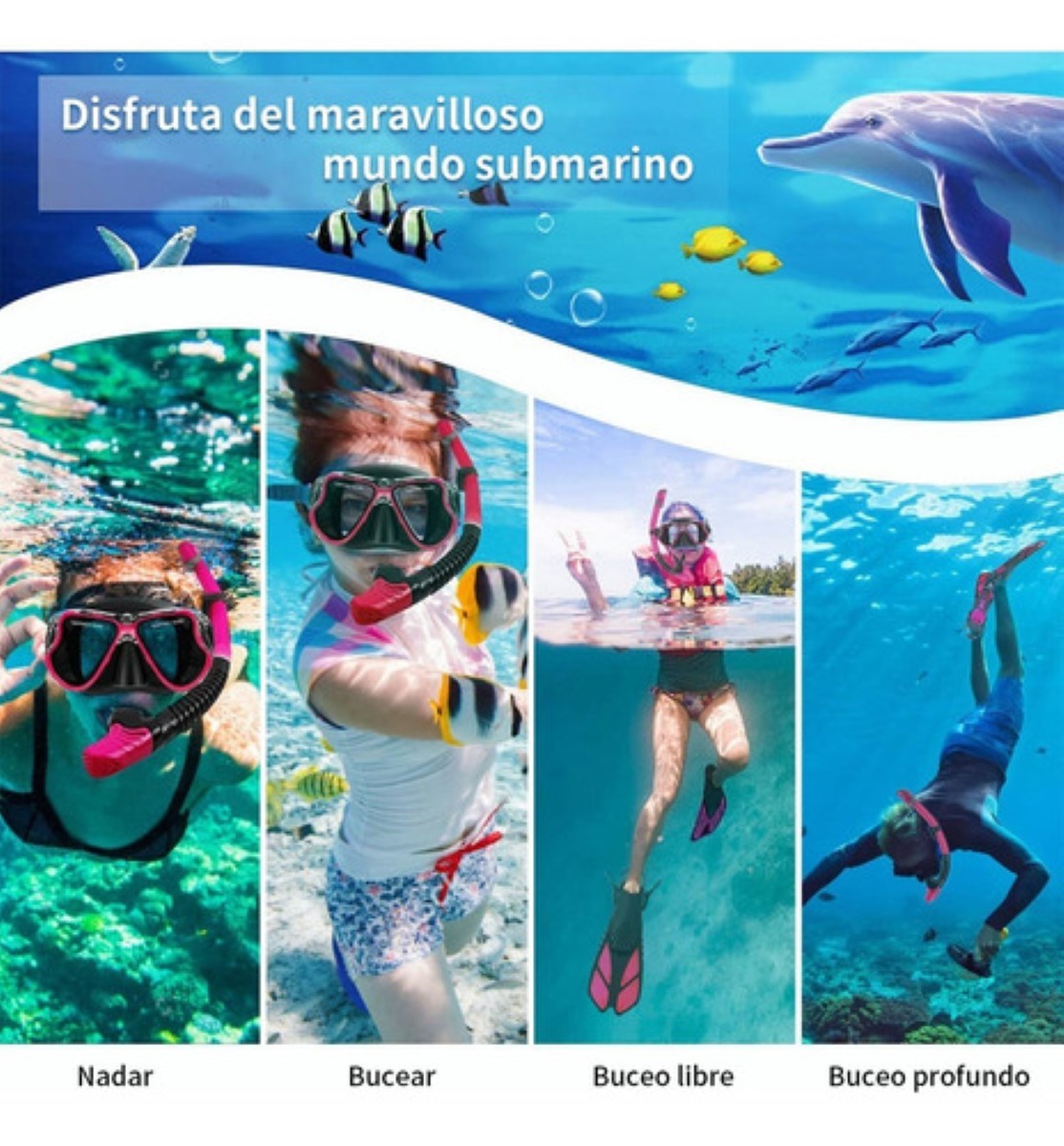 "Juego De Snorkel Con Máscara,buceo Esnórquel,aletas,bolsas Talla S ".
