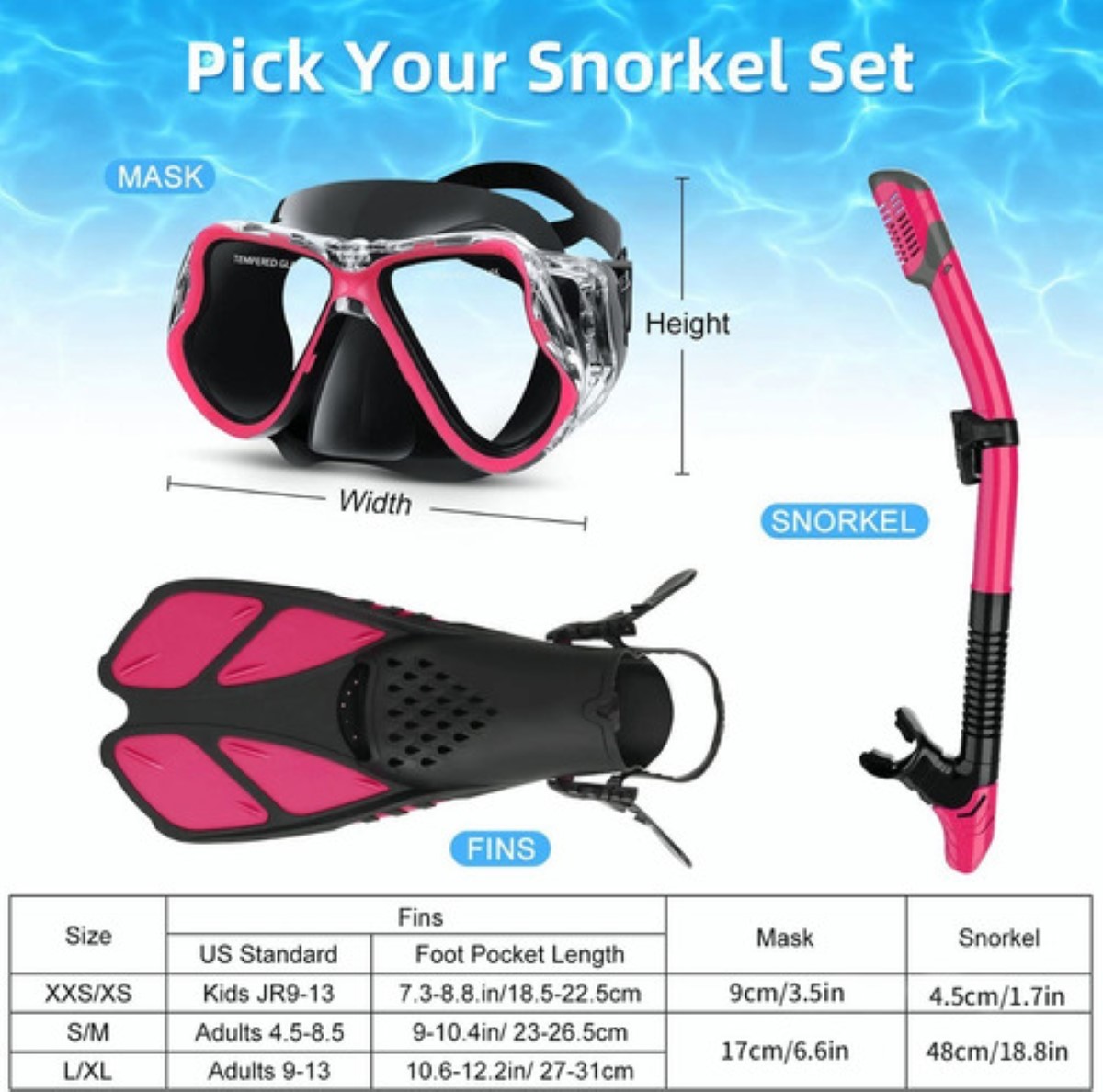 "Juego De Snorkel Con Máscara,buceo Esnórquel,aletas,bolsas Talla S ".