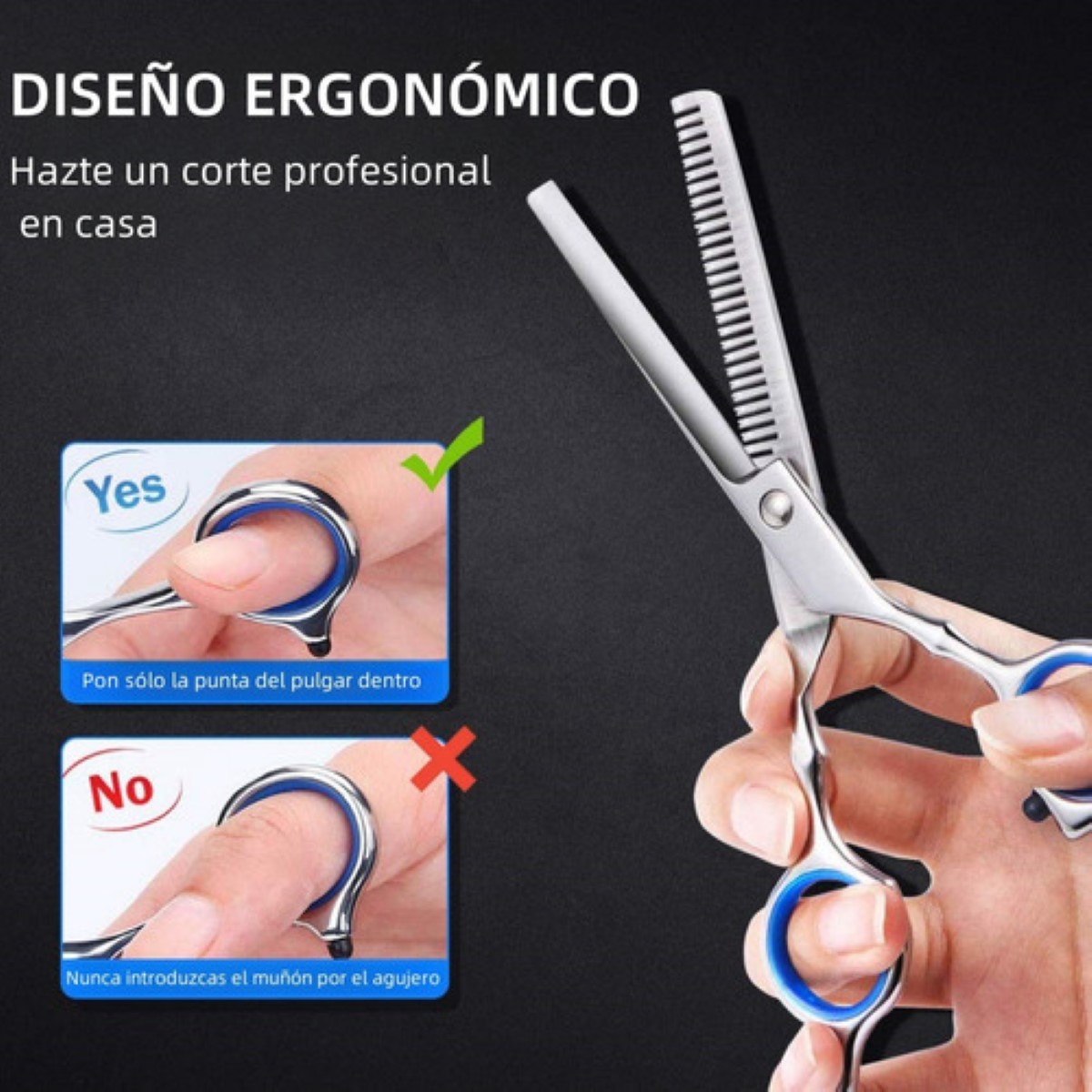 "Tijeras Estilista Barbero Profesionales Para Cortar Cabello Plata Azul "