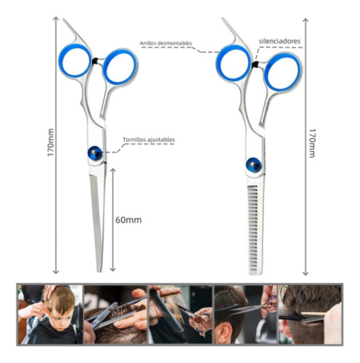 "Tijeras Estilista Barbero Profesionales Para Cortar Cabello Plata Azul "