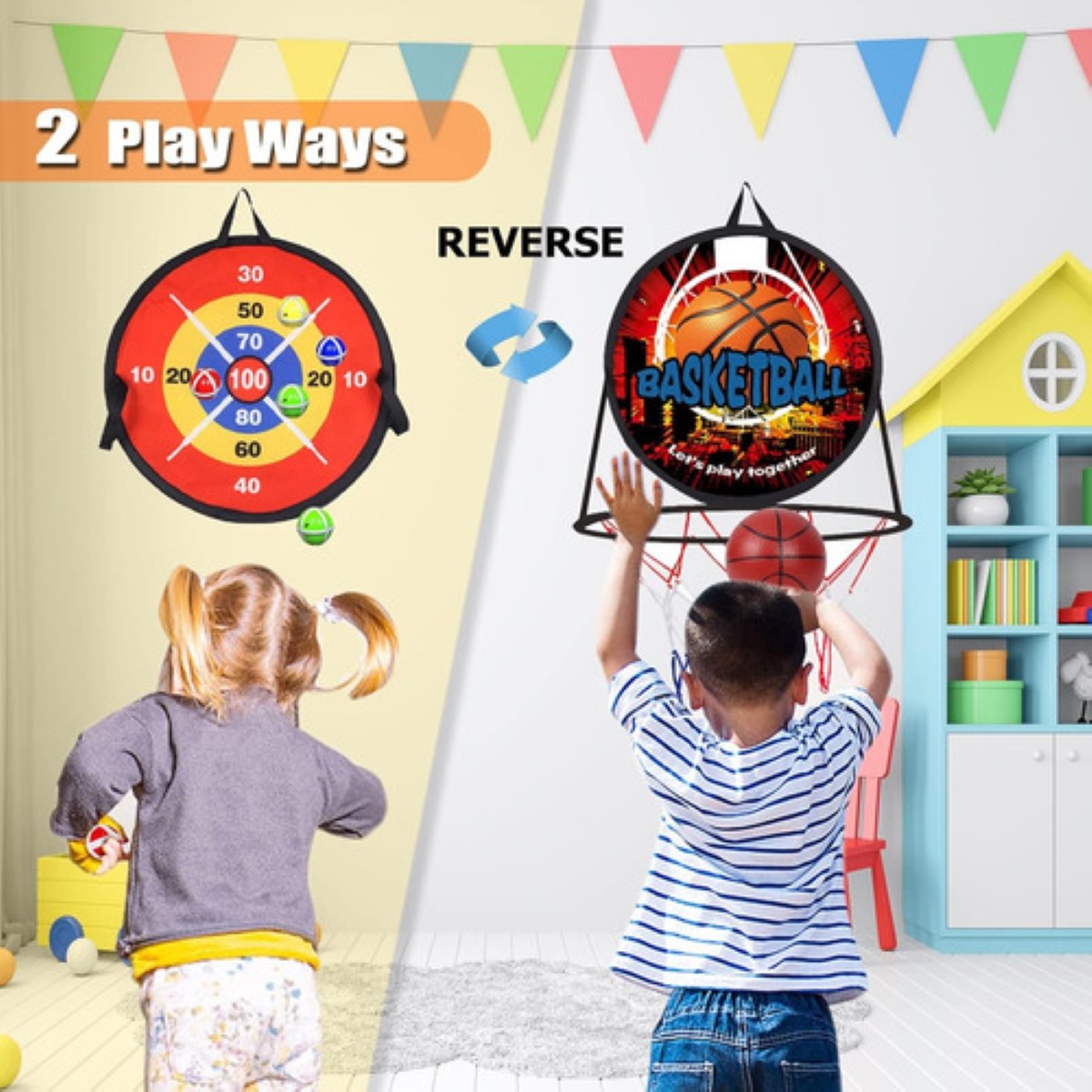 "Mini Canastas De Basketball Para Niños Con Juego De Dardos ".