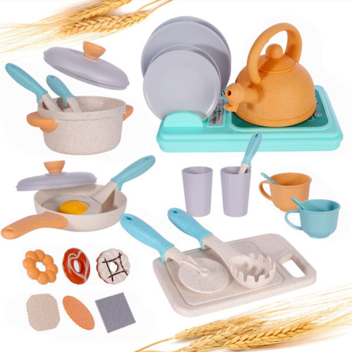 "Juego De Cocina Juguete Para Niñas De Paja De Trigo 28 Pzs ".
