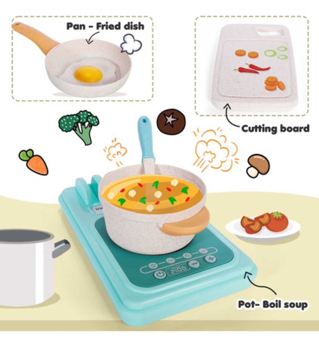 "Juego De Cocina Juguete Para Niñas De Paja De Trigo 28 Pzs ".