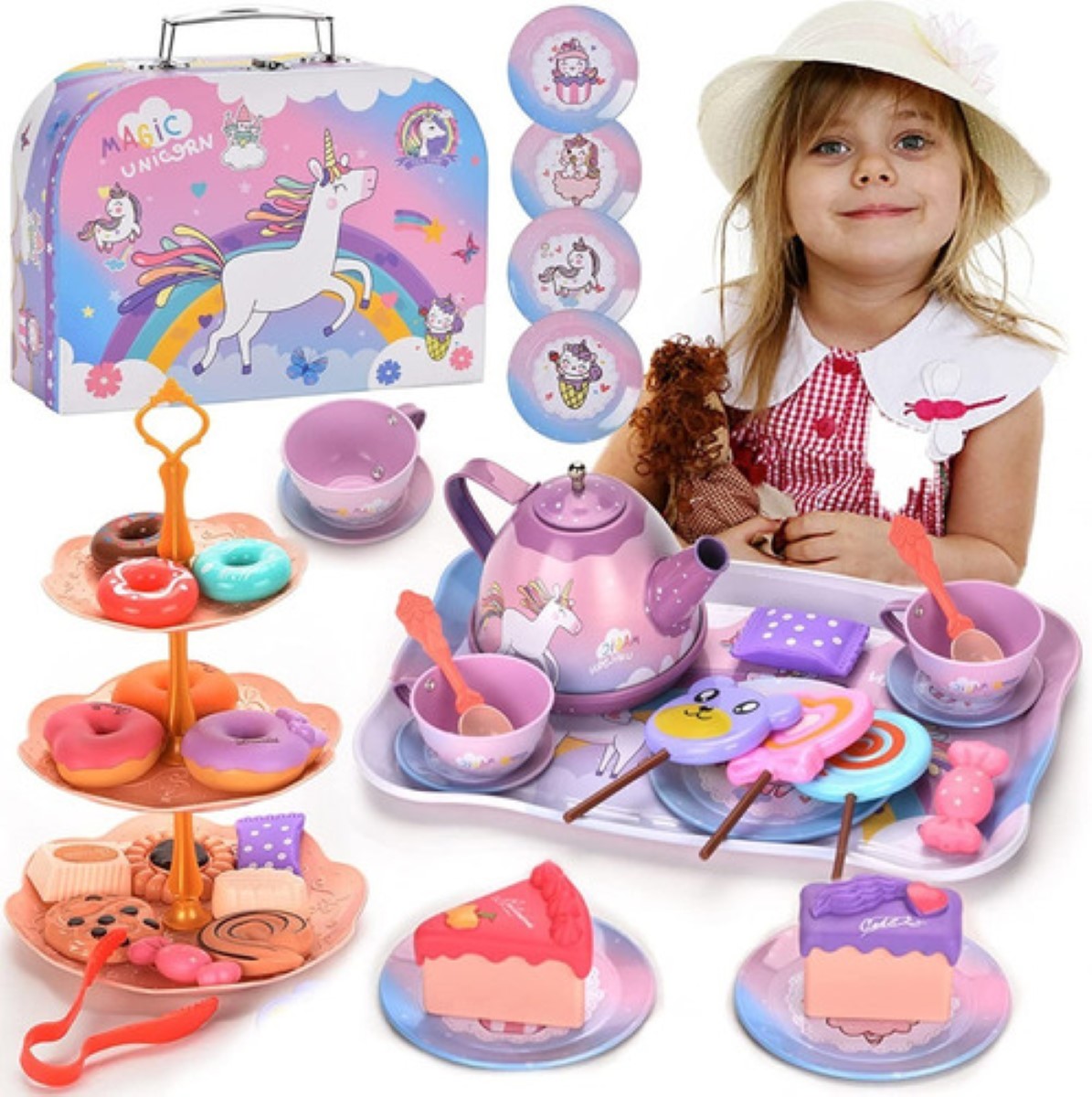 "Juguete De Cocina Juego De Té Para Niños Fiesta Del Té Niñas unicornio morado ".