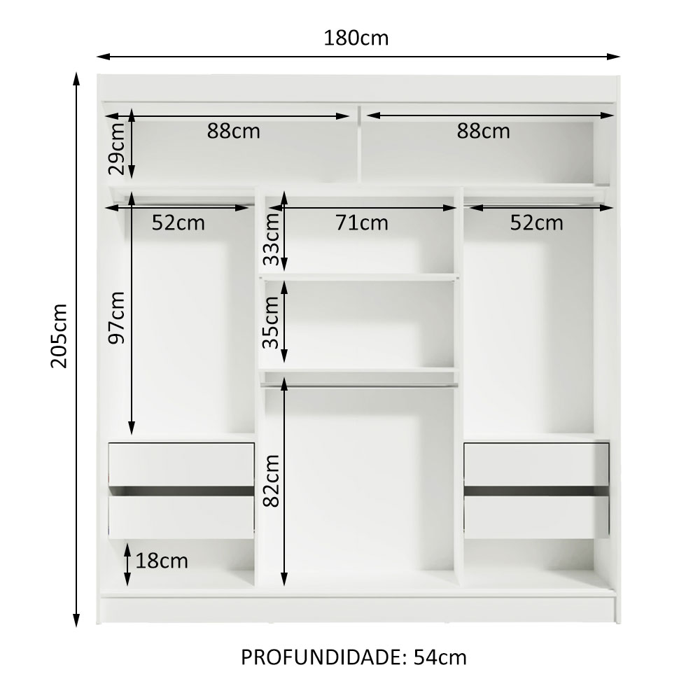Ropero Closet Madesa Reno con 3 Puertas Corredizas y Espejo Blanco.