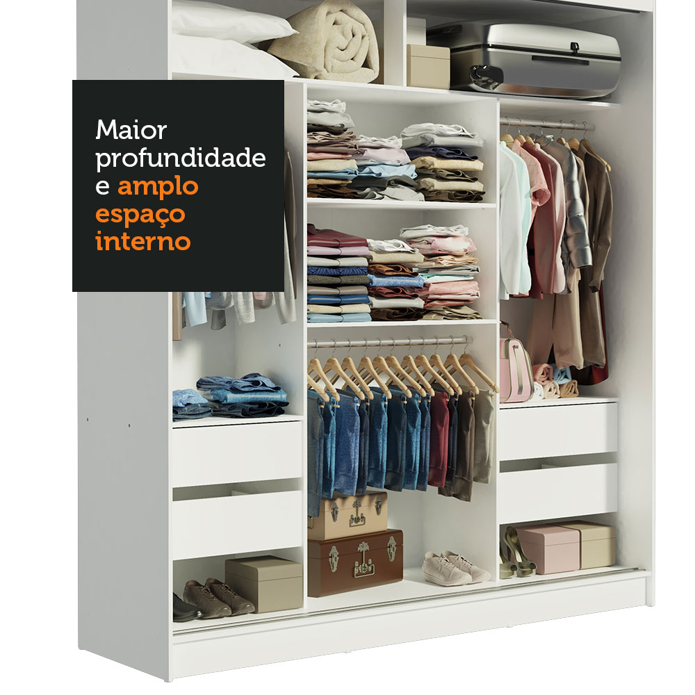 Ropero Closet Madesa Reno con 3 Puertas Corredizas y Espejo Blanco.