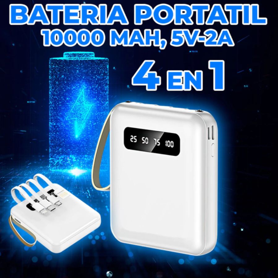 Power Bank con 4 Salidas y 1 Entrada 10000mAh con Salida de 5V/2A Batería Cargador Portátil