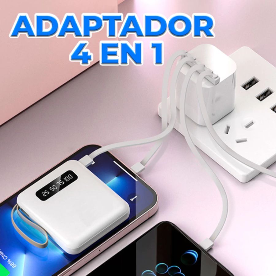 Power Bank con 4 Salidas y 1 Entrada 10000mAh con Salida de 5V/2A Batería Cargador Portátil