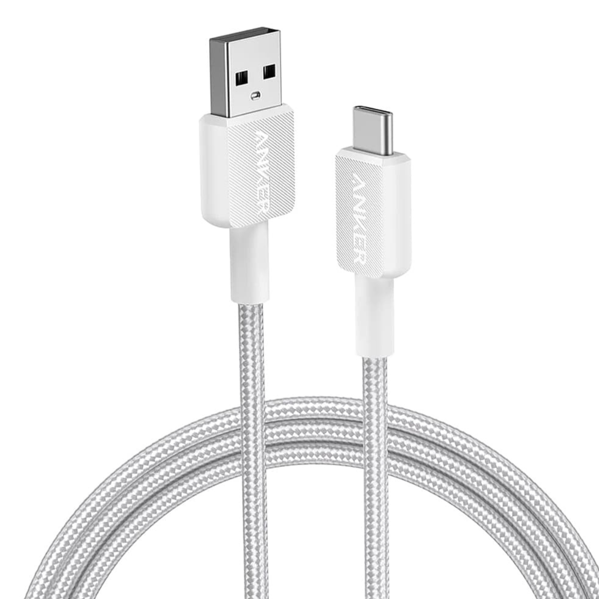 Cable USB tipo C Anker 322 trenzado nylon 1mt carga rápida Blanco.