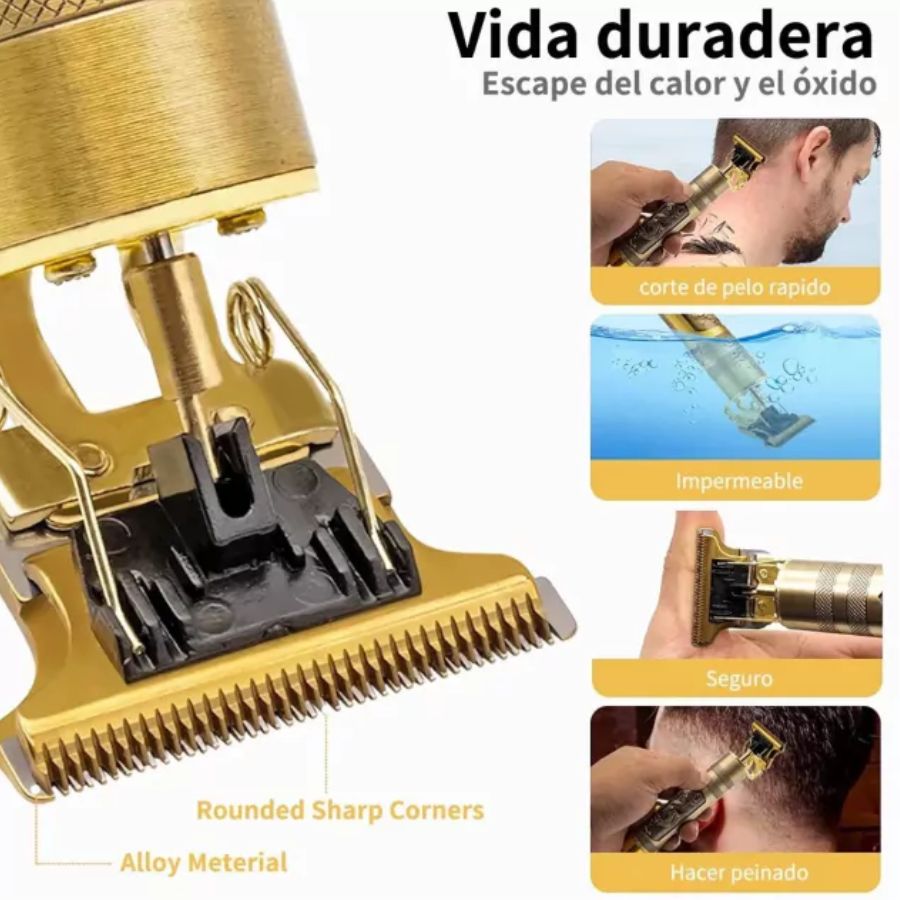 Rasuradora portatil de cabello con accesorios y peine incluidos.