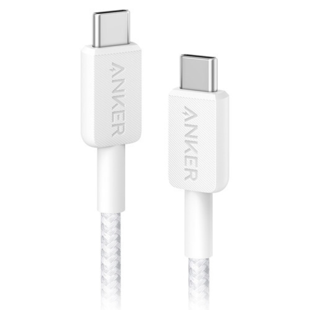 Cable USB C-C Anker 322 trenzado nylon 2mt carga rápida 60W Blanco.