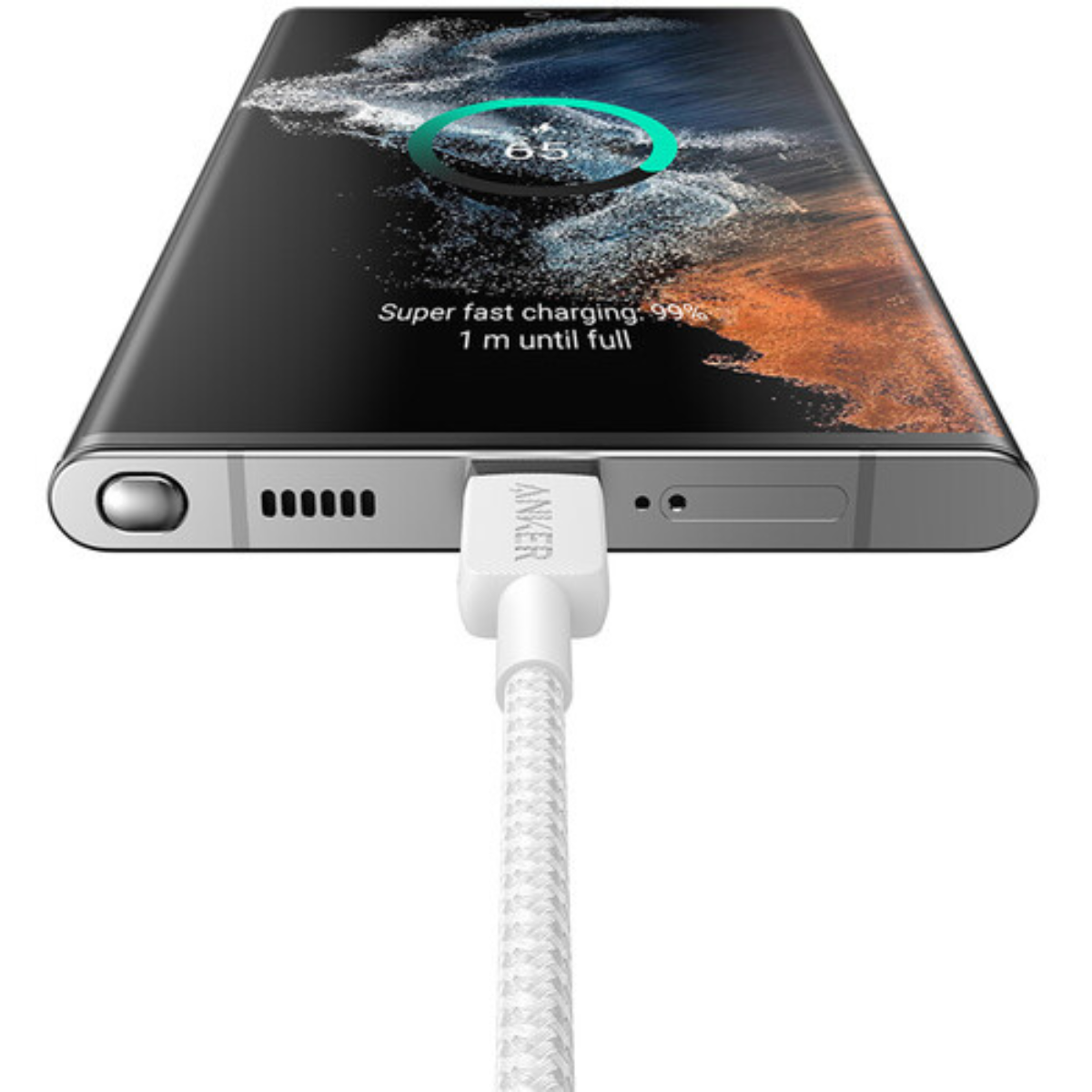 Cable USB C-C Anker 322 trenzado nylon 2mt carga rápida 60W Blanco.