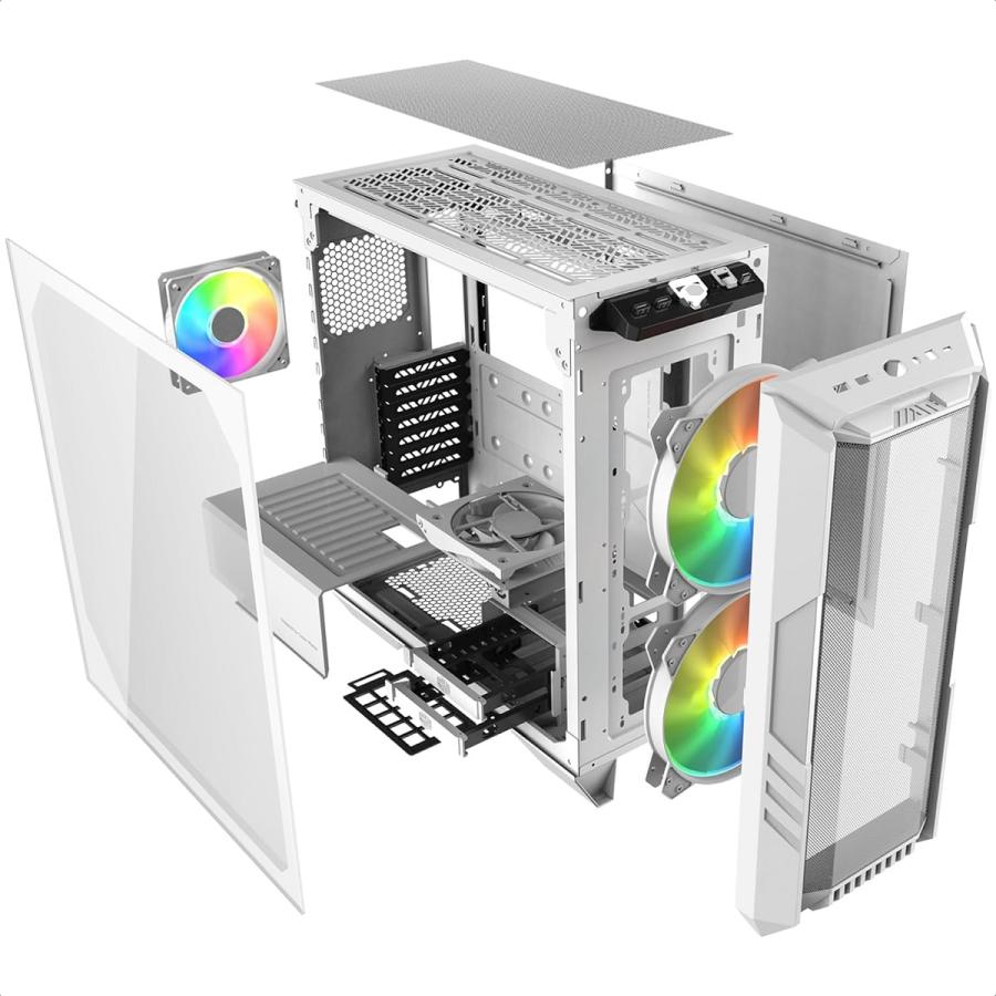 Gabinete Cooler Master HAF 500 ARGB USB3 4 Ventiladores Vidrio Templado Blanco H500-WGNN-S00