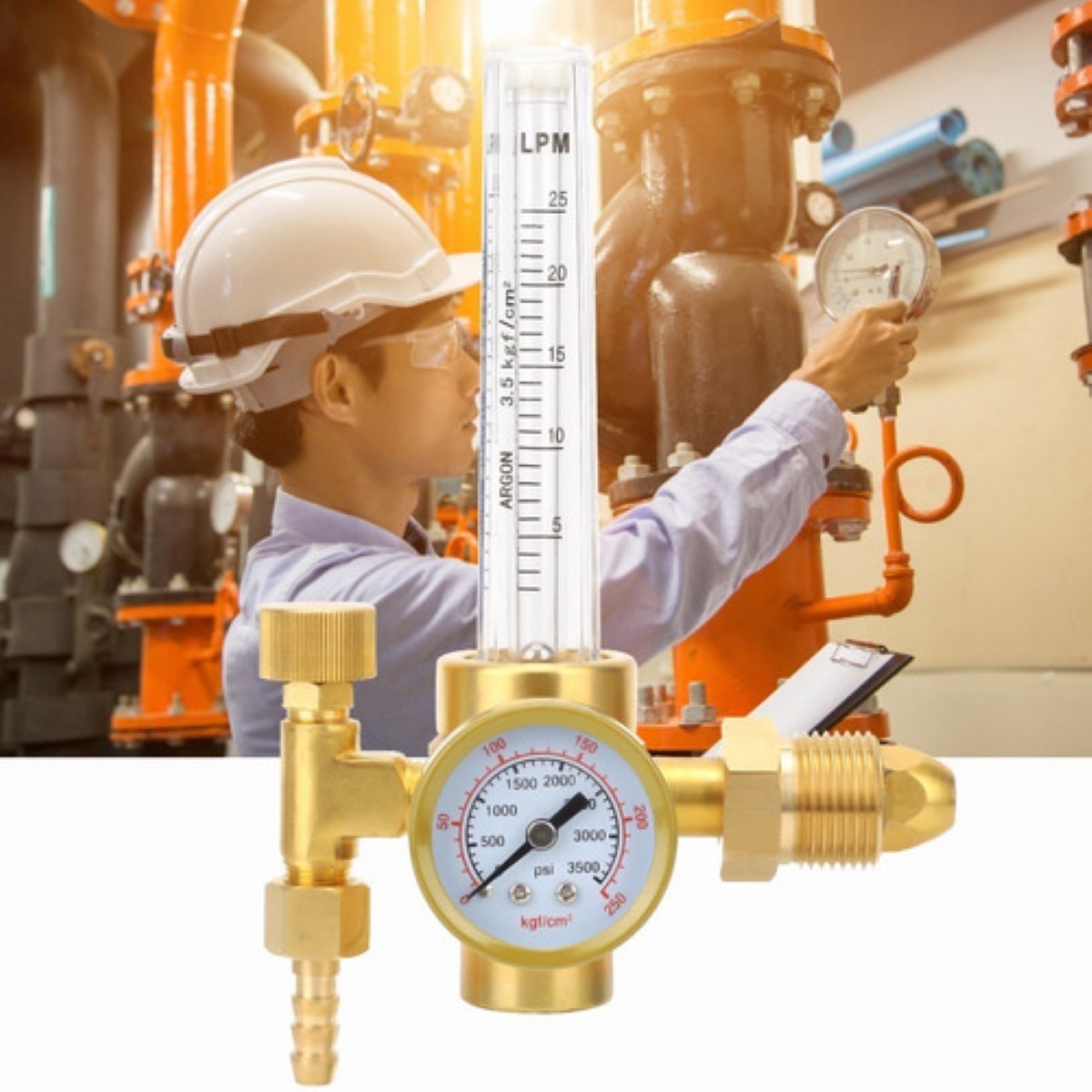 "Regulador Con Flujómetro Para Co2 Y Gas Argón 3500 Psi Color Dorado "