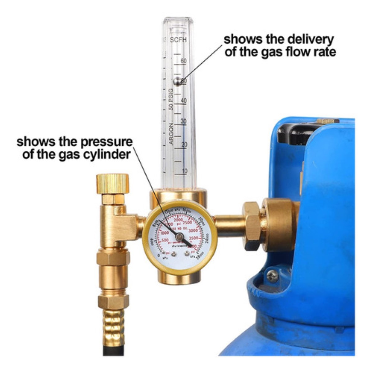 "Regulador Con Flujómetro Para Co2 Y Gas Argón 3500 Psi Color Dorado "