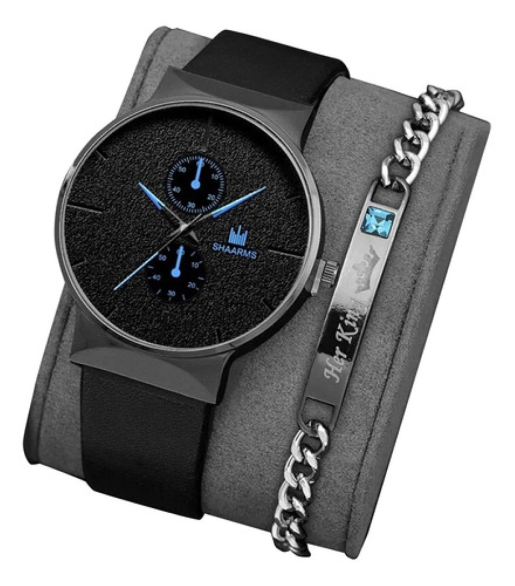 Set Reloj Hombre De Cuarzo De Negocios Pulsera Caja negro