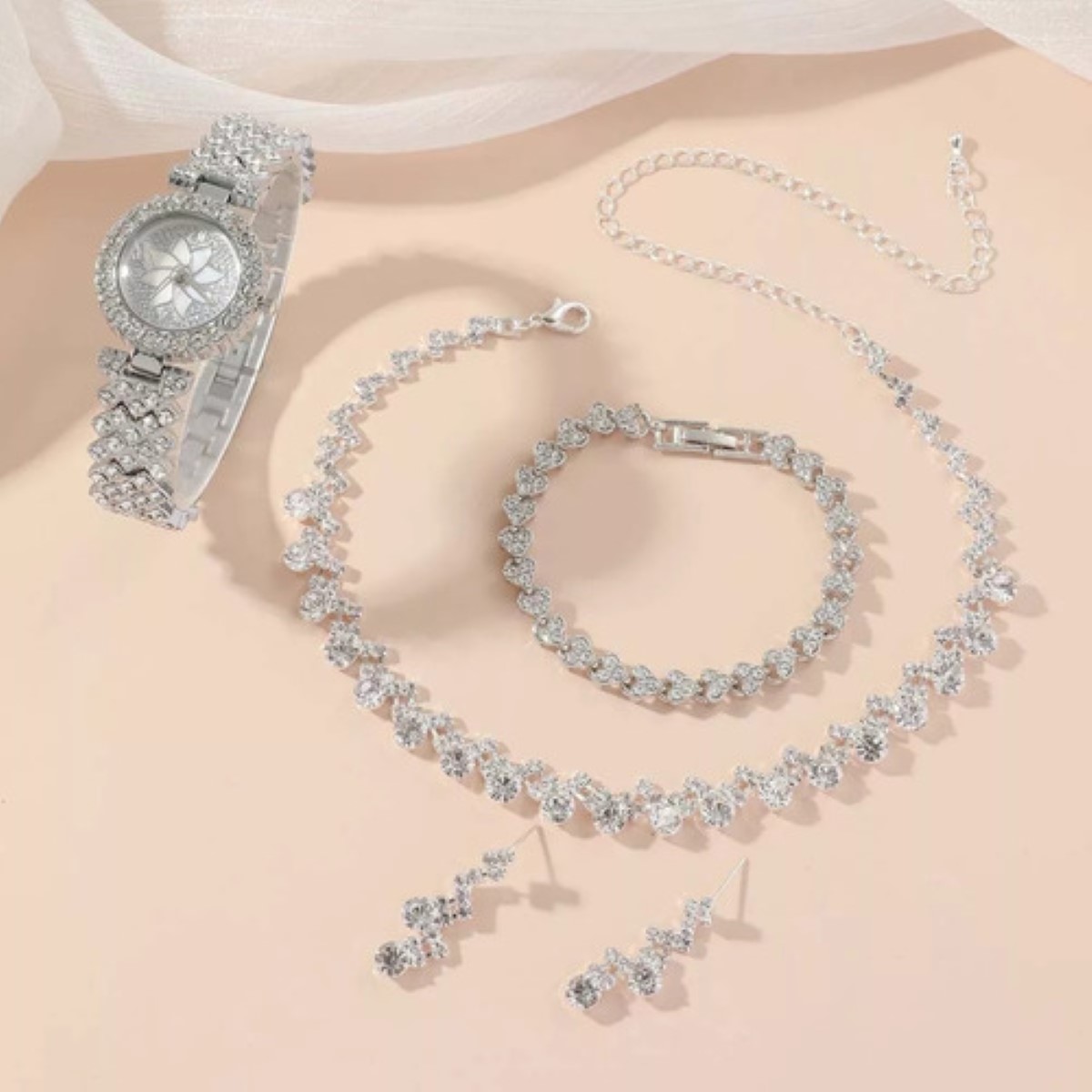 "Set De Reloj Con Caja De Regalo De 4 Piezas Para Mujer plata "