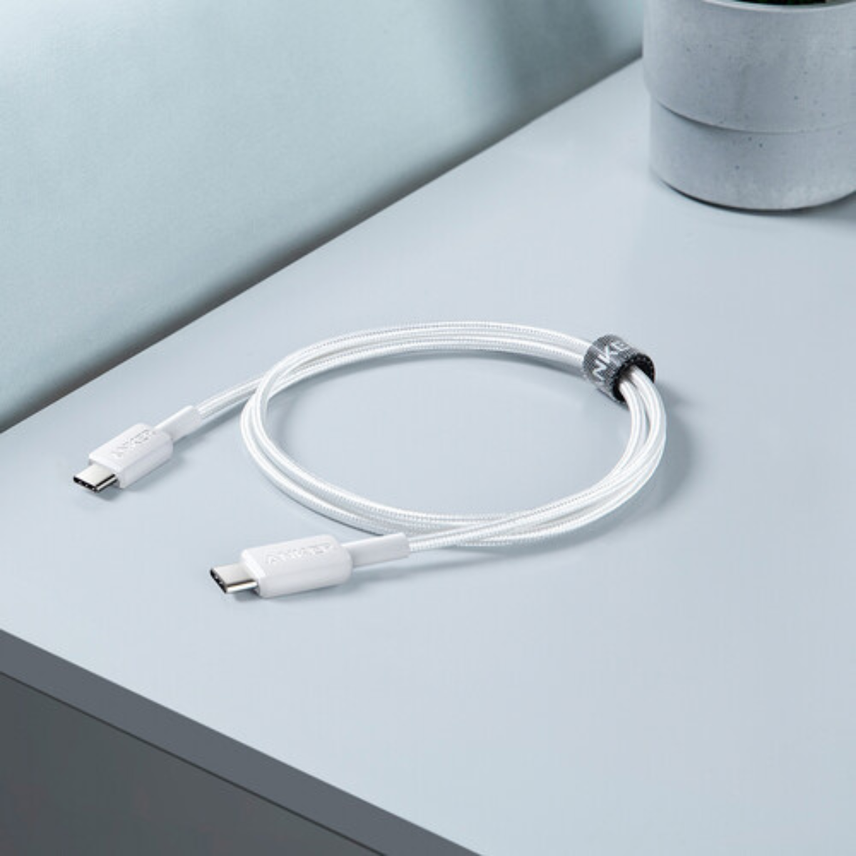 Cable USB C-C Anker 322 trenzado nylon 1mt carga rápida 60W Blanco.