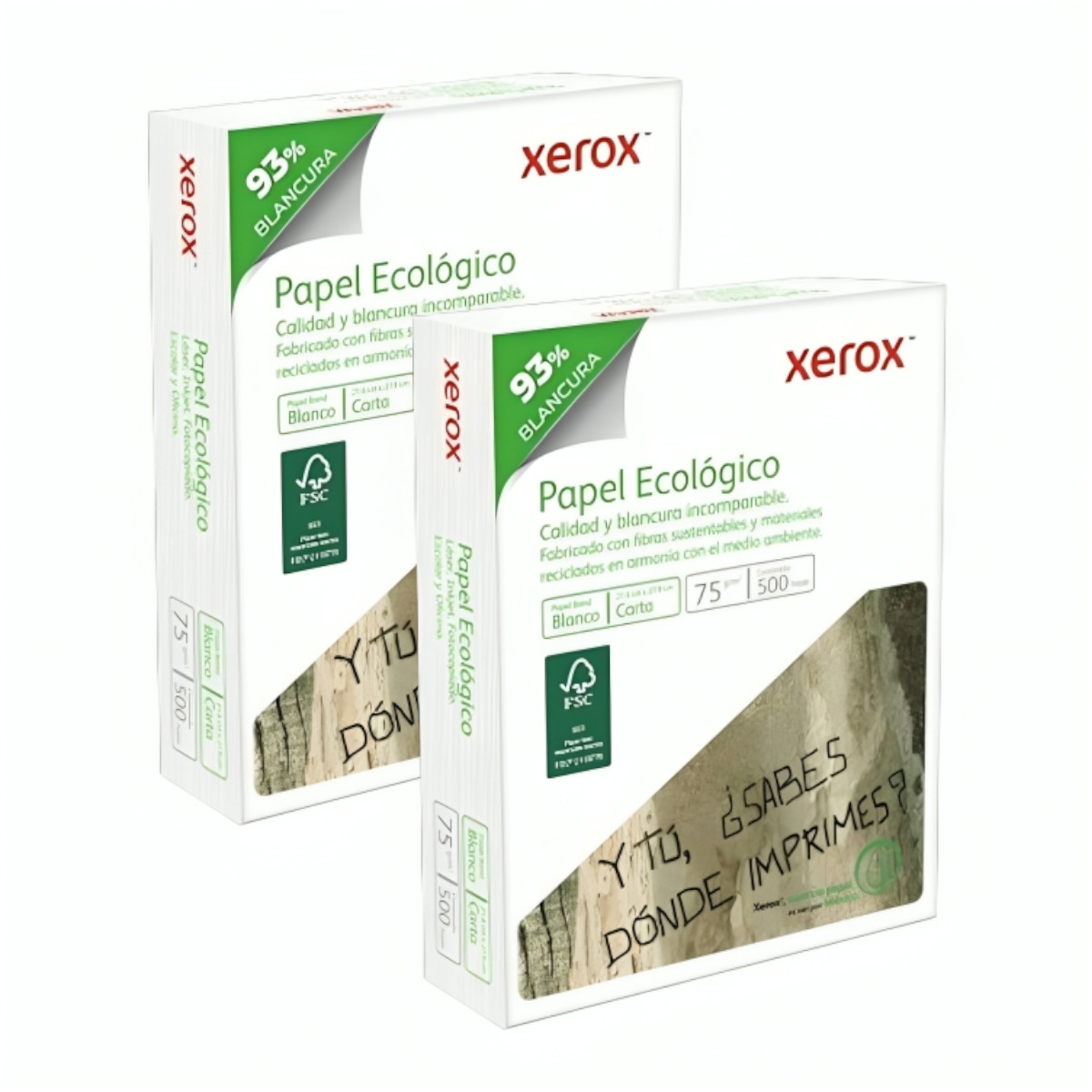 Hojas papel Carta 1000 hojas XEROX ECOLÓGICO Blanco con tabla clip.
