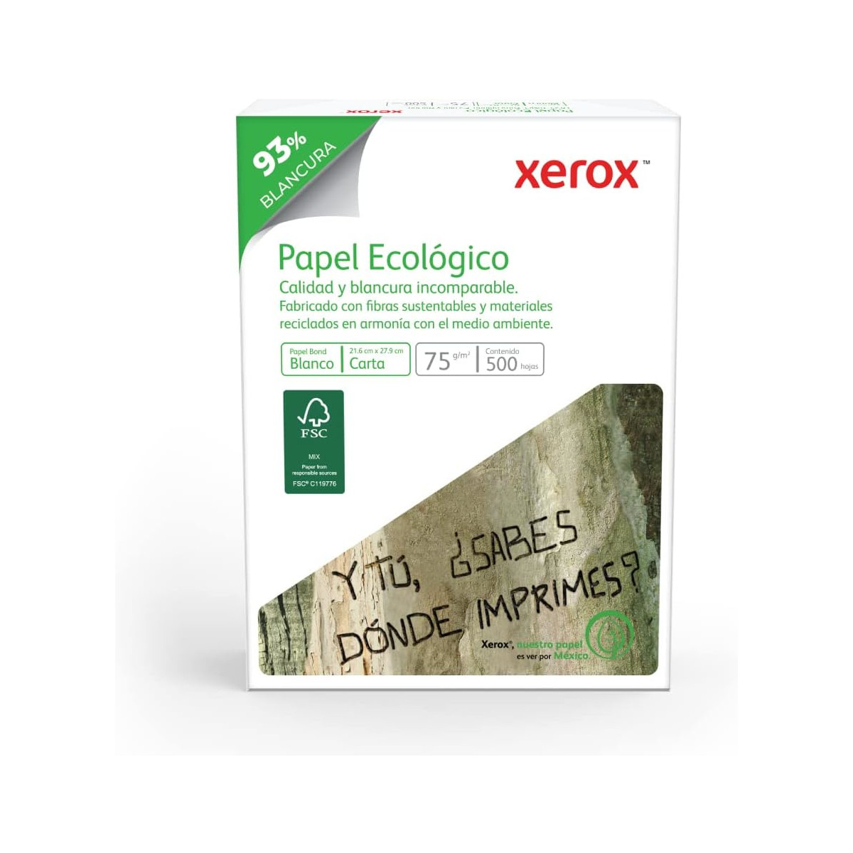 Caja Papel Carta XEROX ECOLÓGICO 5000 Hojas Blanco.