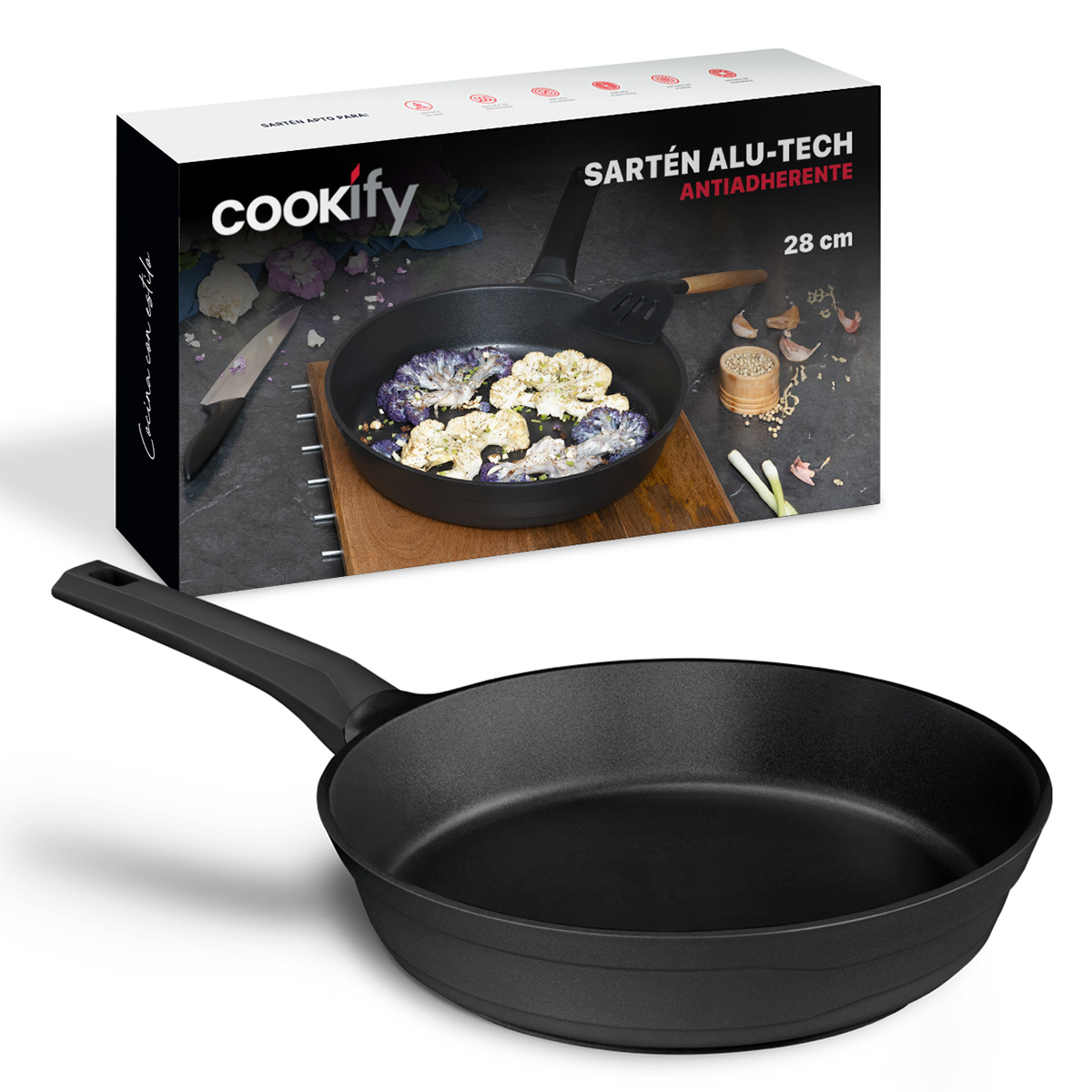 Sartén De Aluminio Fundido Con Antiadherente 28 cm Comal Negro Cookify.