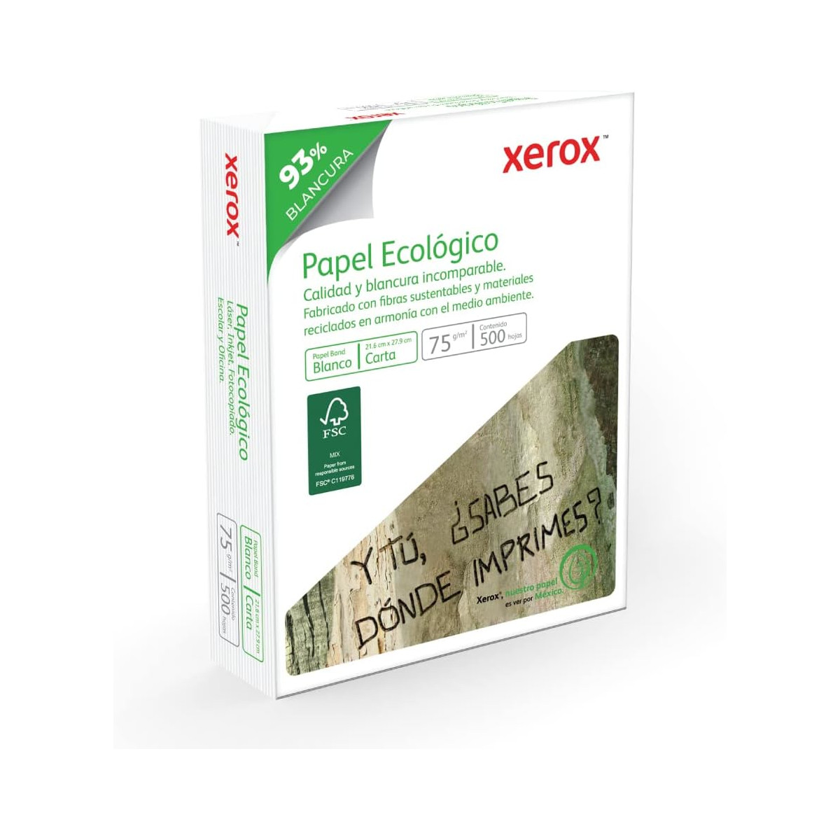 Caja Papel Carta XEROX ECOLÓGICO 5000 Hojas Blanco.