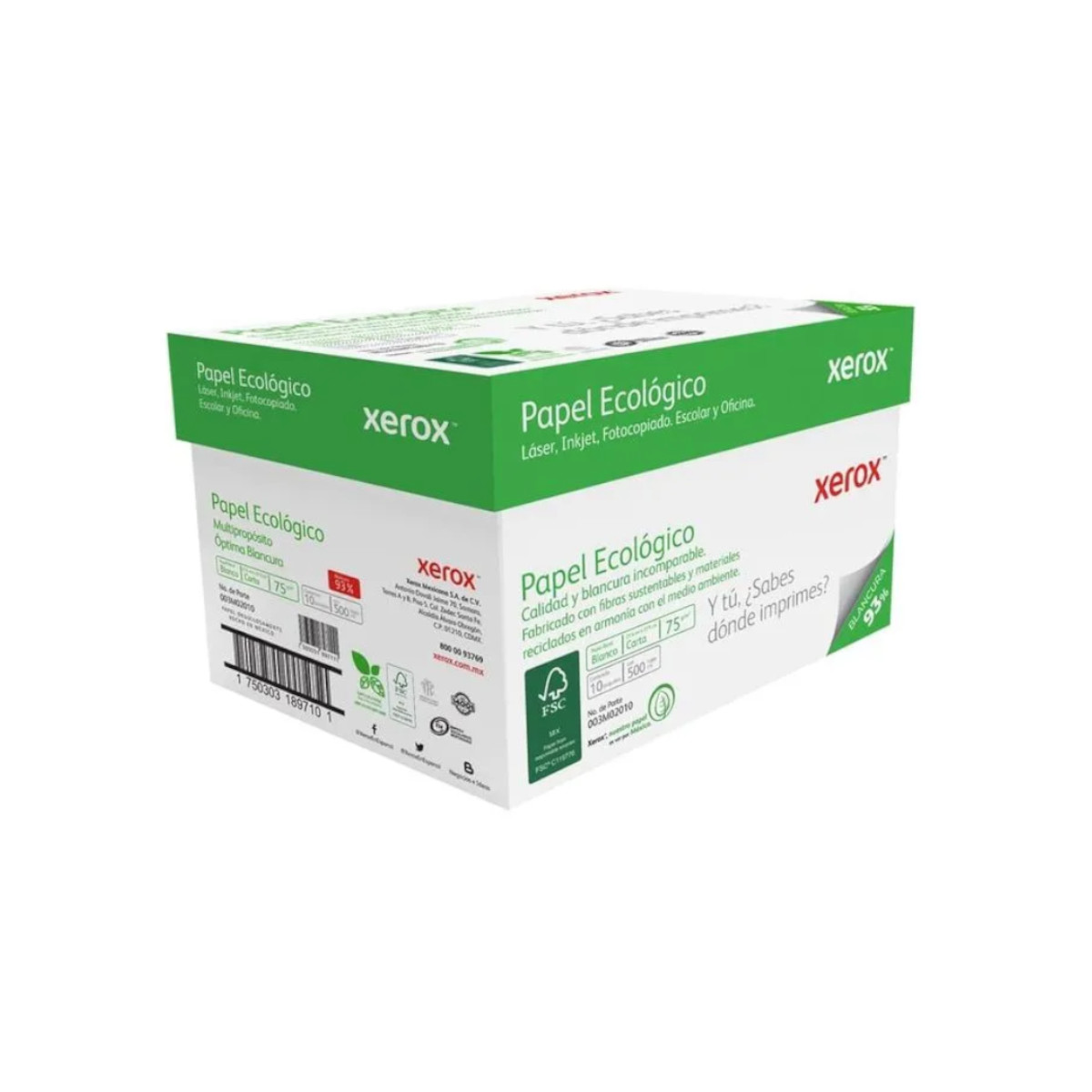 Caja Papel Carta XEROX ECOLÓGICO 5000 Hojas Blanco.