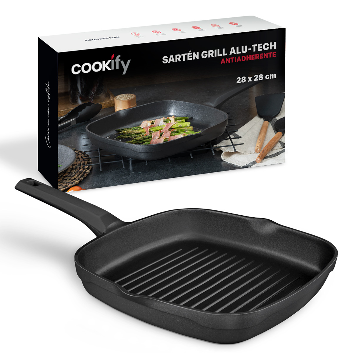 Sartén Grill Con Antiadherente De Aluminio Fundido Comal Negro Cookify.