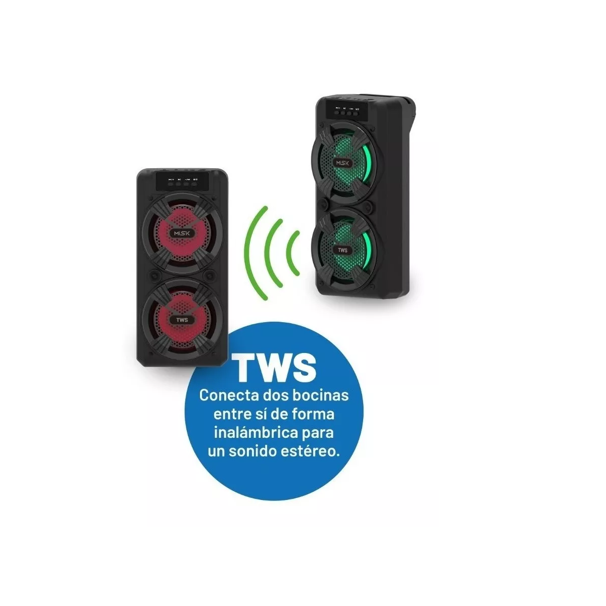 Bocina Bluetooth 2 X 4 Bafle - Luces Led - Tws Color Negro