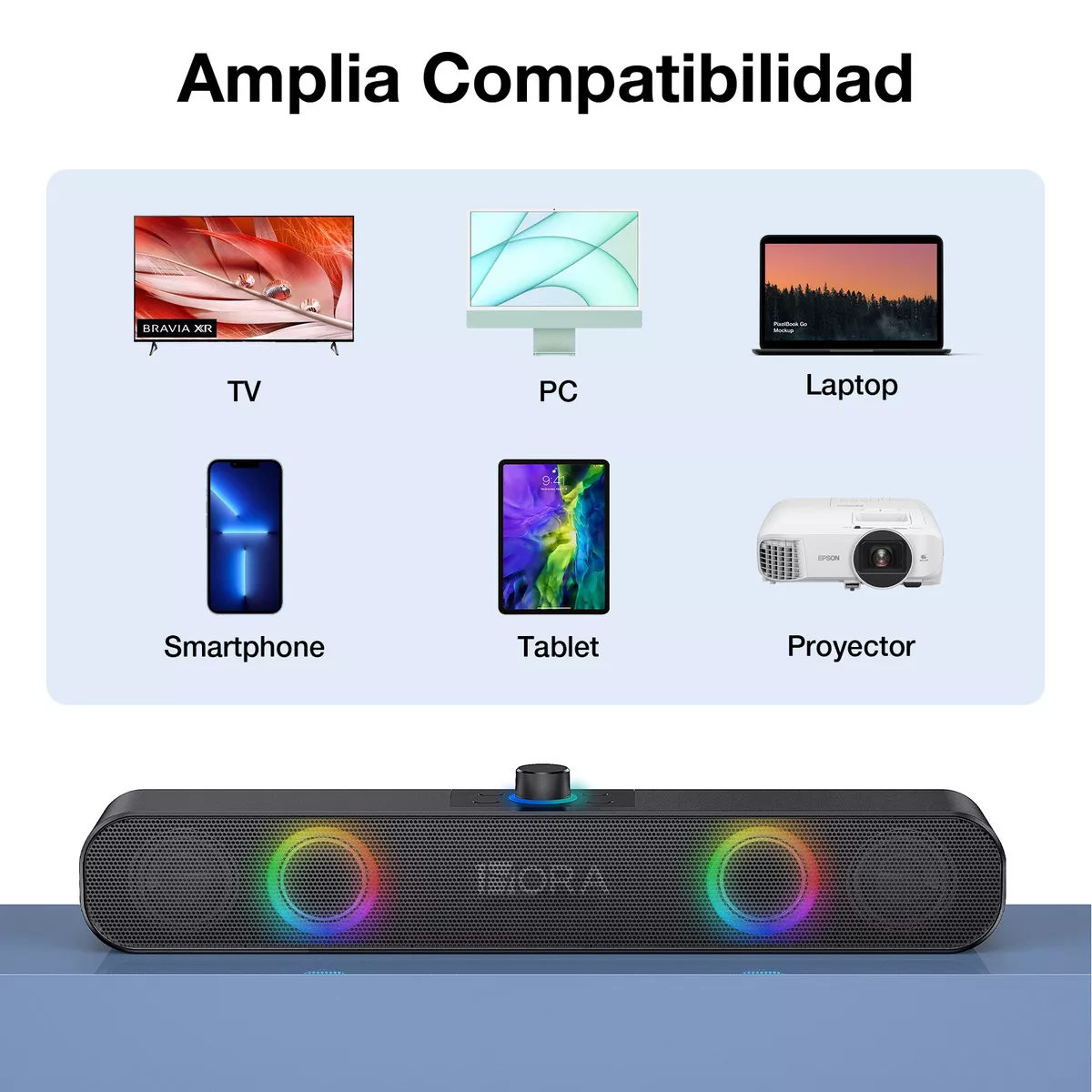 Bocina Bluetooth, Bocinas para PC Bocinas Inalámbrica Bluetooth RGB Altavoz Inalámbrico, Soporte 3.5 mm AUX/TF/USB/Bluetooth para Interior, Hogar y Fiesta