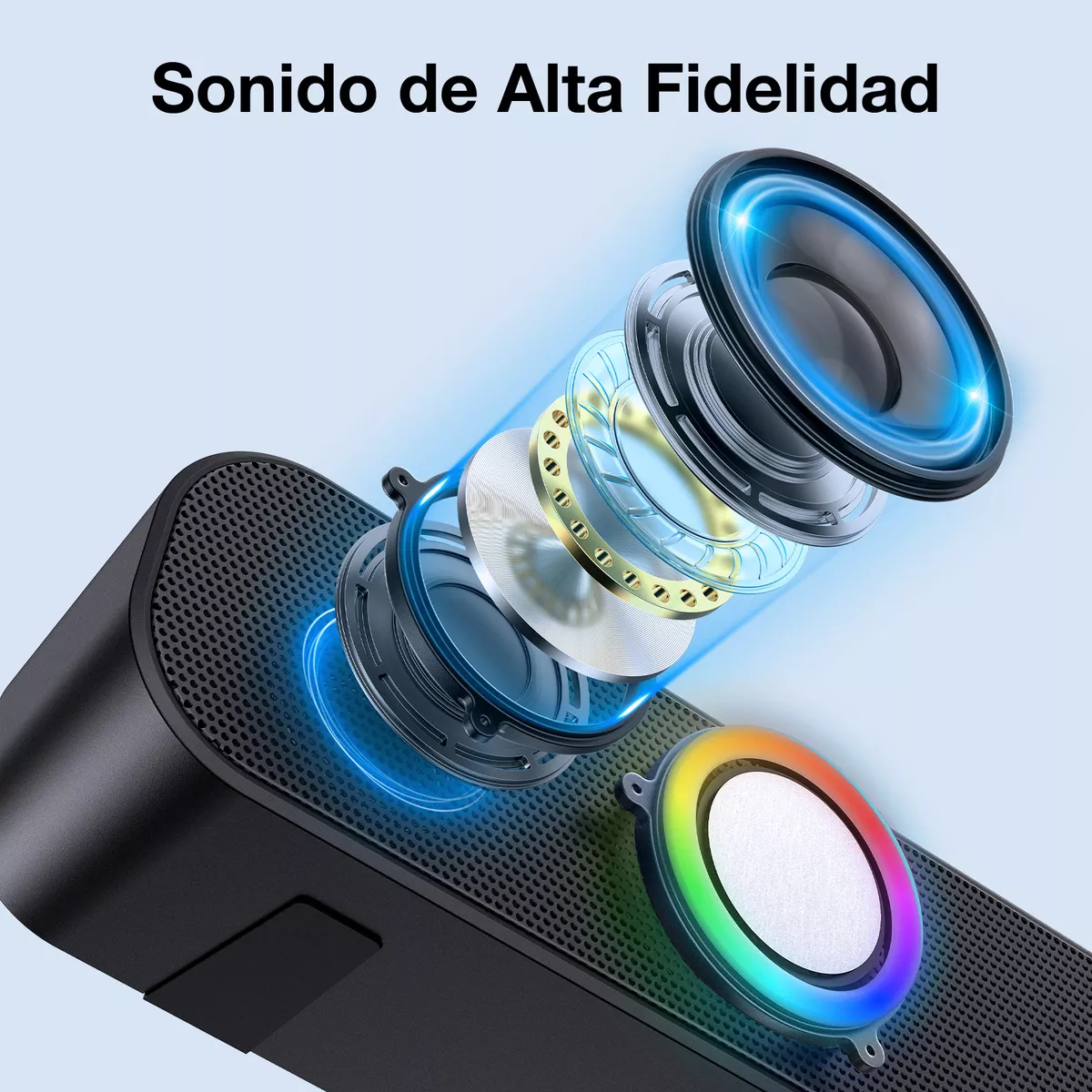 Bocina Bluetooth, Bocinas para PC Bocinas Inalámbrica Bluetooth RGB Altavoz Inalámbrico, Soporte 3.5 mm AUX/TF/USB/Bluetooth para Interior, Hogar y Fiesta