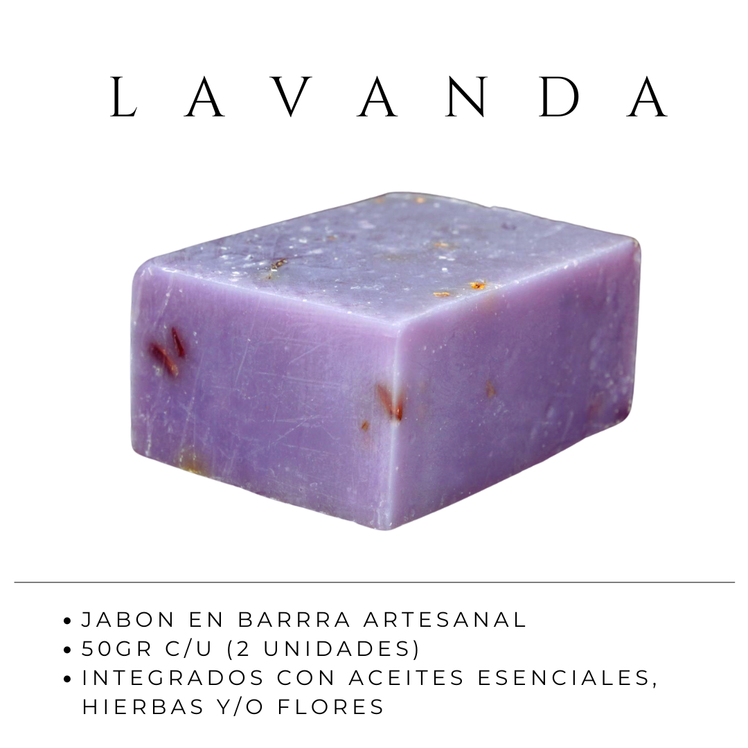 Kit de 2 Jabones Artesanales Barra Biodegradable Con Aceite Esencial Lavanda.
