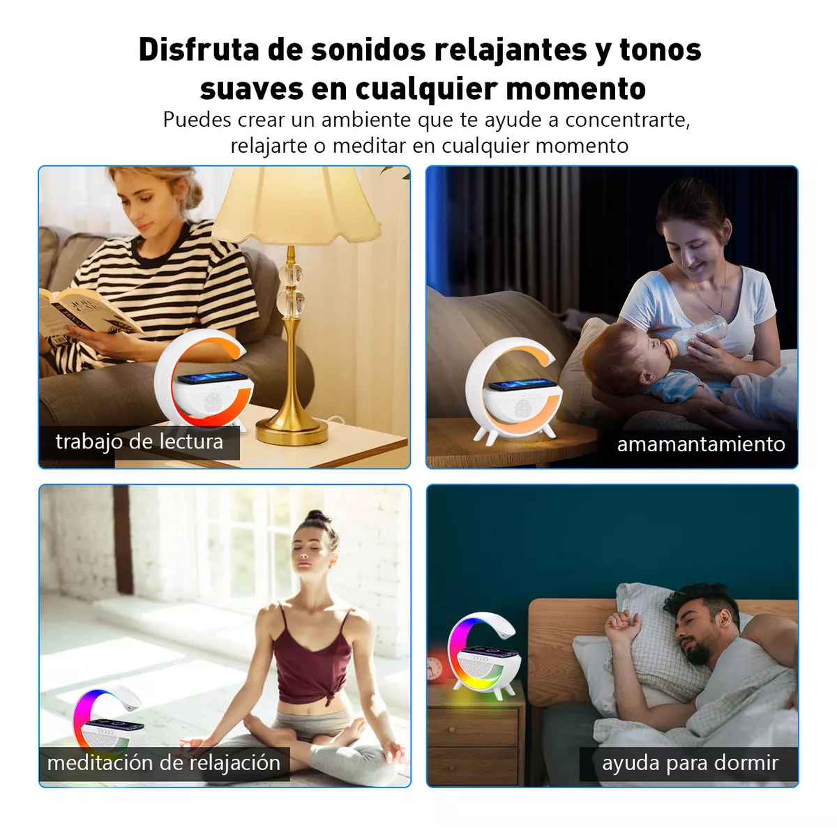 Lámpara Led Inteligente Bocina Cargador Inalámbrico Color Blanco