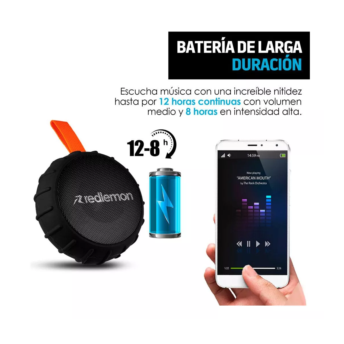 Redlemon Bocina Bluetooth Inalámbrica Portátil Contra Agua Resistente a Golpes y Caídas, Potente Sonido High Definition con Manos Libres y Batería de Hasta 12 Horas Continuas. Ideal para Exteriores