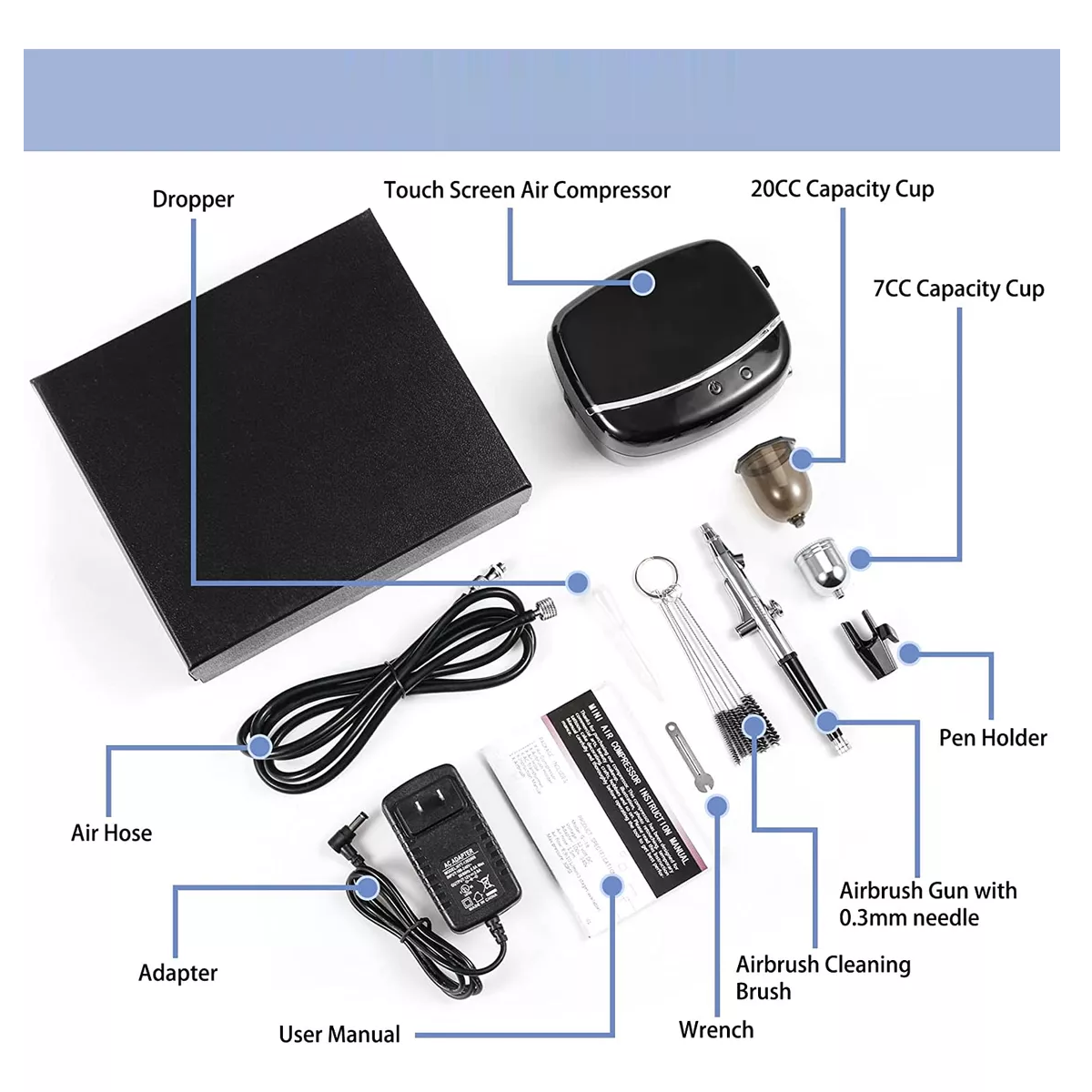 Kit De Aerógrafo Con Compresor, Aguja Y Más