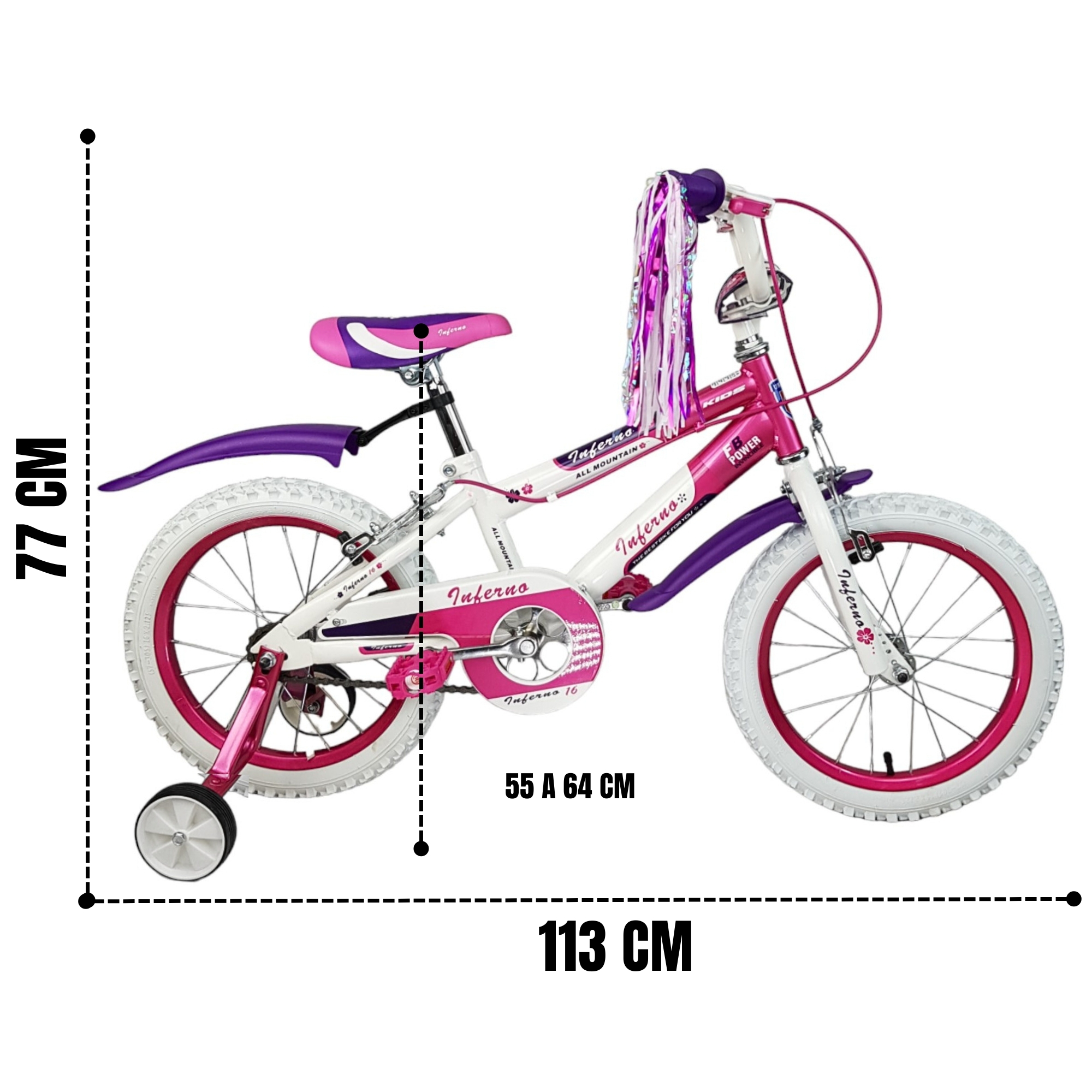 Bicicleta para Niñas R16 Llantas Aire y Entrenamiento Pink Rosa.